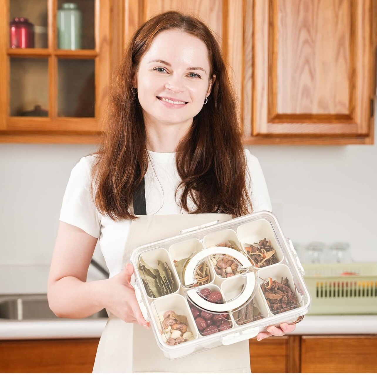 Snack Box Divided with 8 Removable Sections, Attaching Lid With Handle