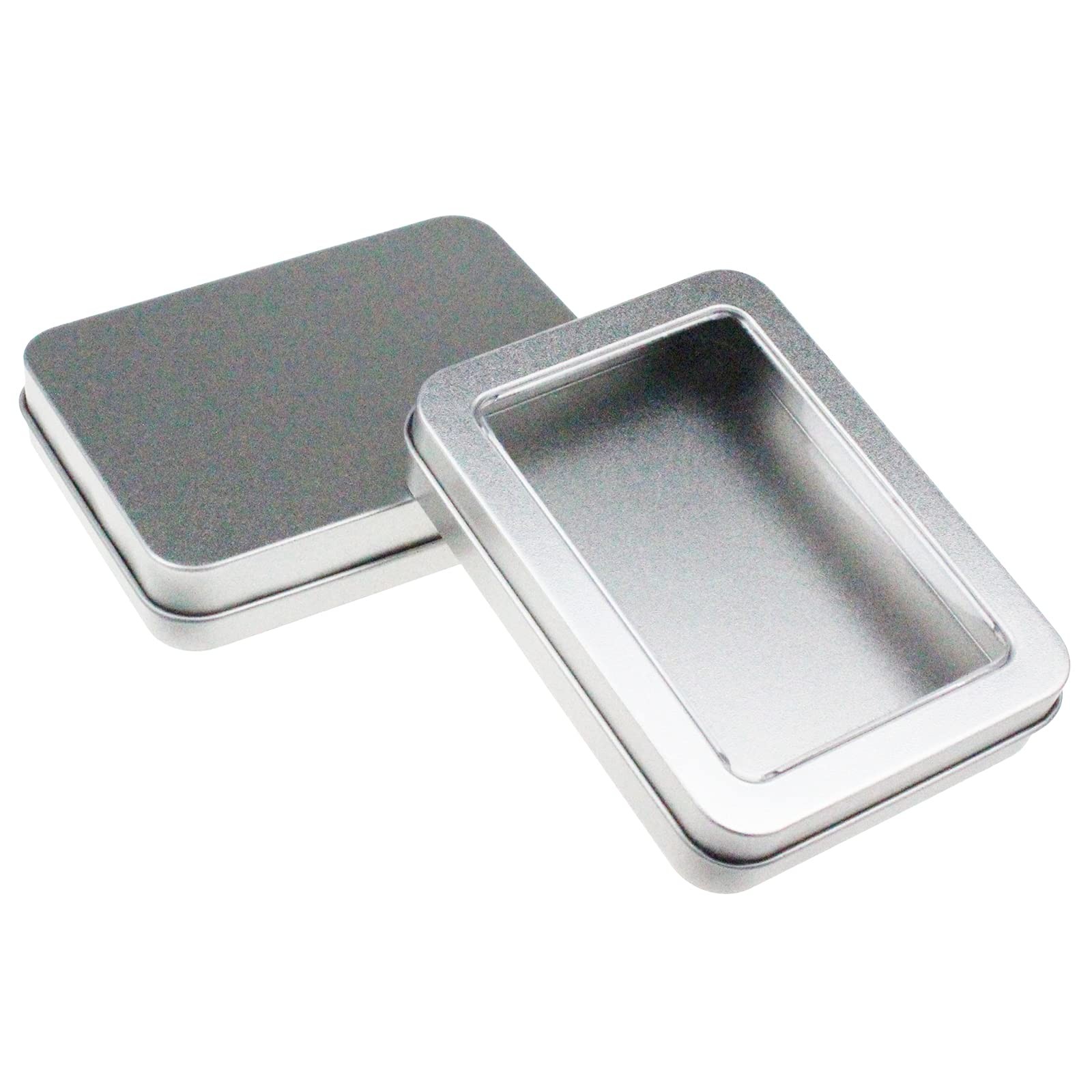 Rectangular Empty Metal Tins Home Storage Containers Window Lid Silver 12 PCS