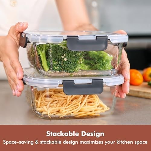 Glass Food Storage Containers 41 Oz 2 Pack Airtight Leakproof Microwave Oven