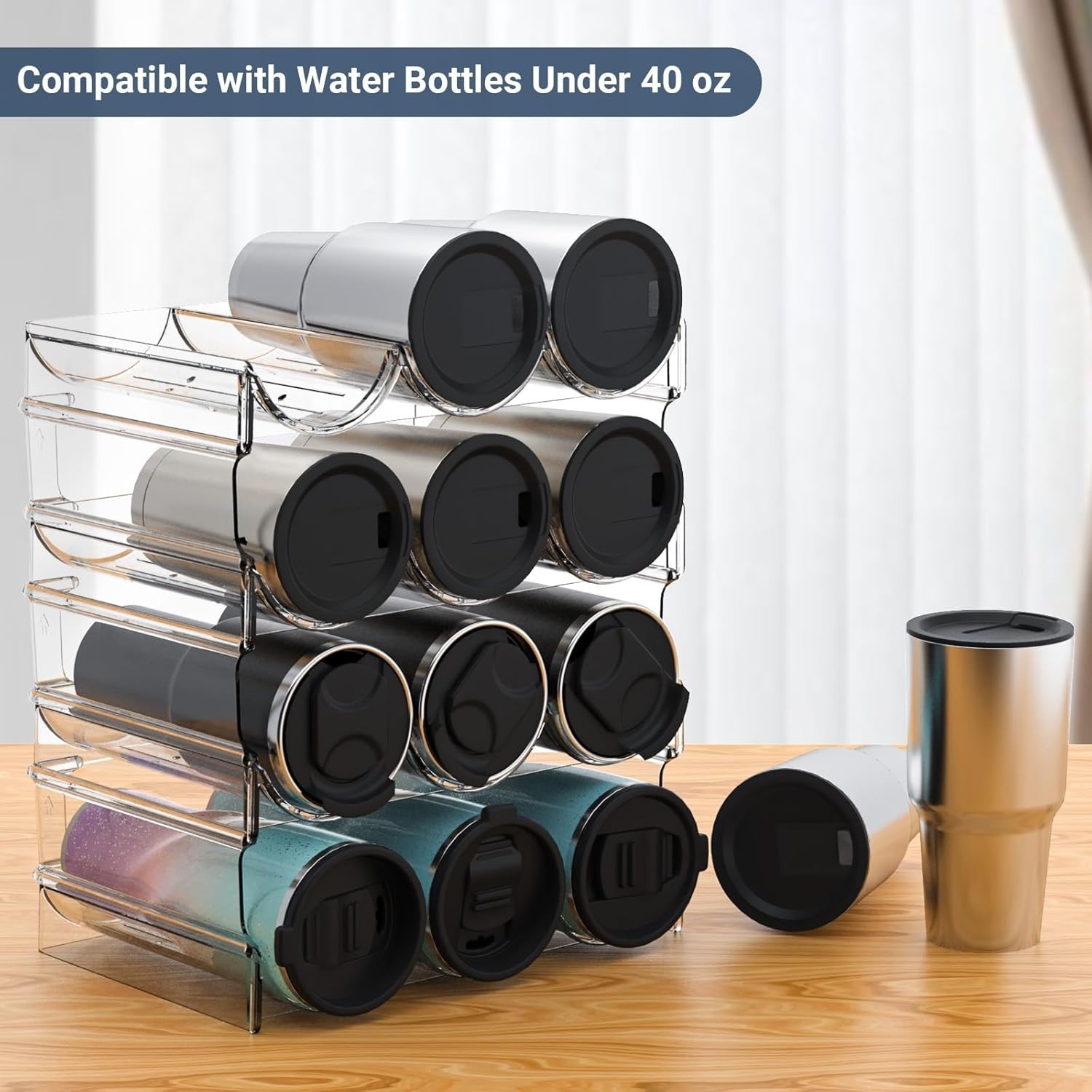 Plastic Water Bottle Organizer & Wine Rack Storage Holder,4 Tier 12 Containers