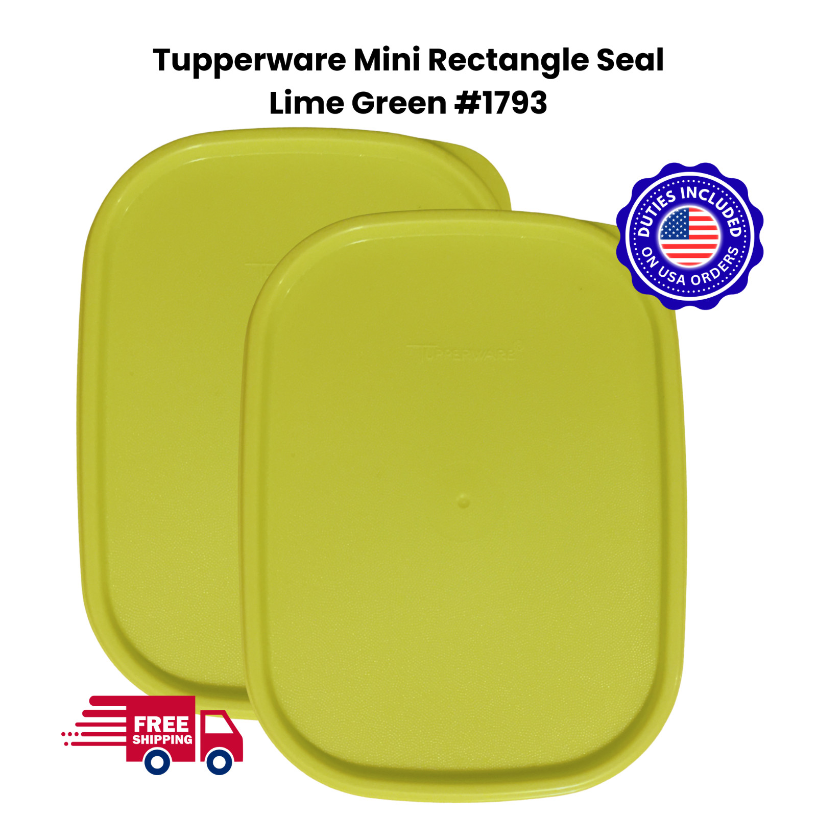 2X New Tupperware Modular Mates MM Lime Green Mini Rectangular Seal Lid #1793