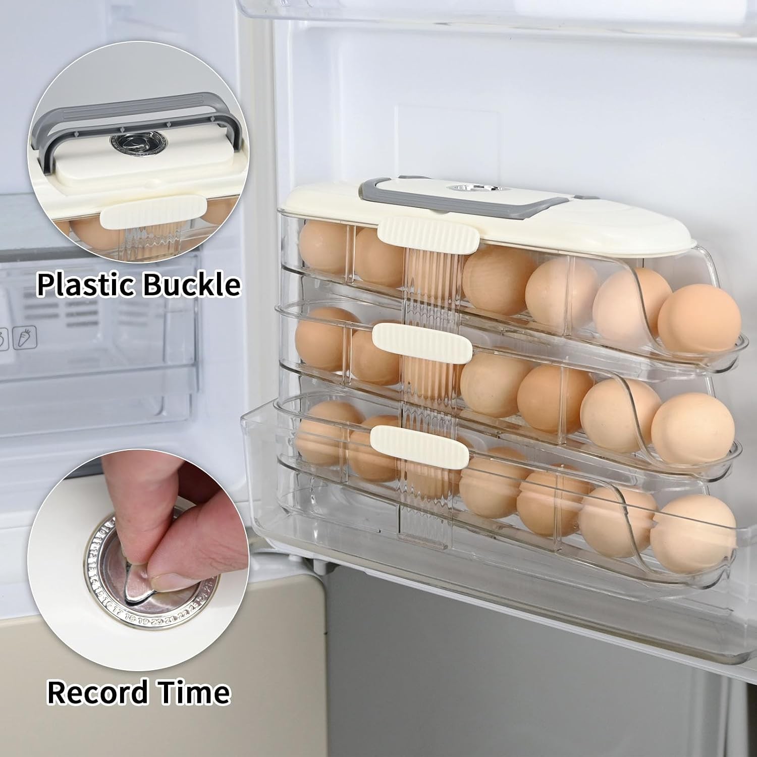 Egg Dispenser for Refrigerator, 3-Layer Clear Plastic Egg Holder Adopt Transpare