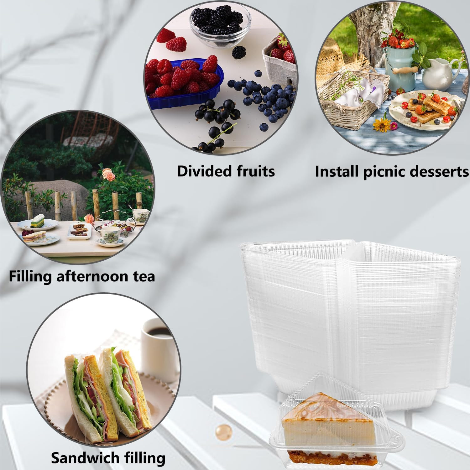 100 Pzs Envases Plastico 433In Con Tapa Para Rebanadas De Pastel Hogar Y Cafe