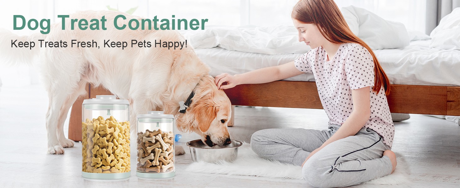 Dog Treat Container Airtight Jar 2.2Qt/2L, Glass Food Jars with One-Touch Lid