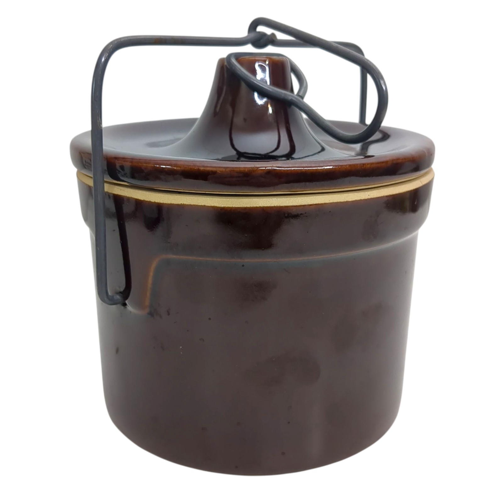40 Oz. Brown Stoneware Crock Bail Closure Marked USA Farmhouse Vintage