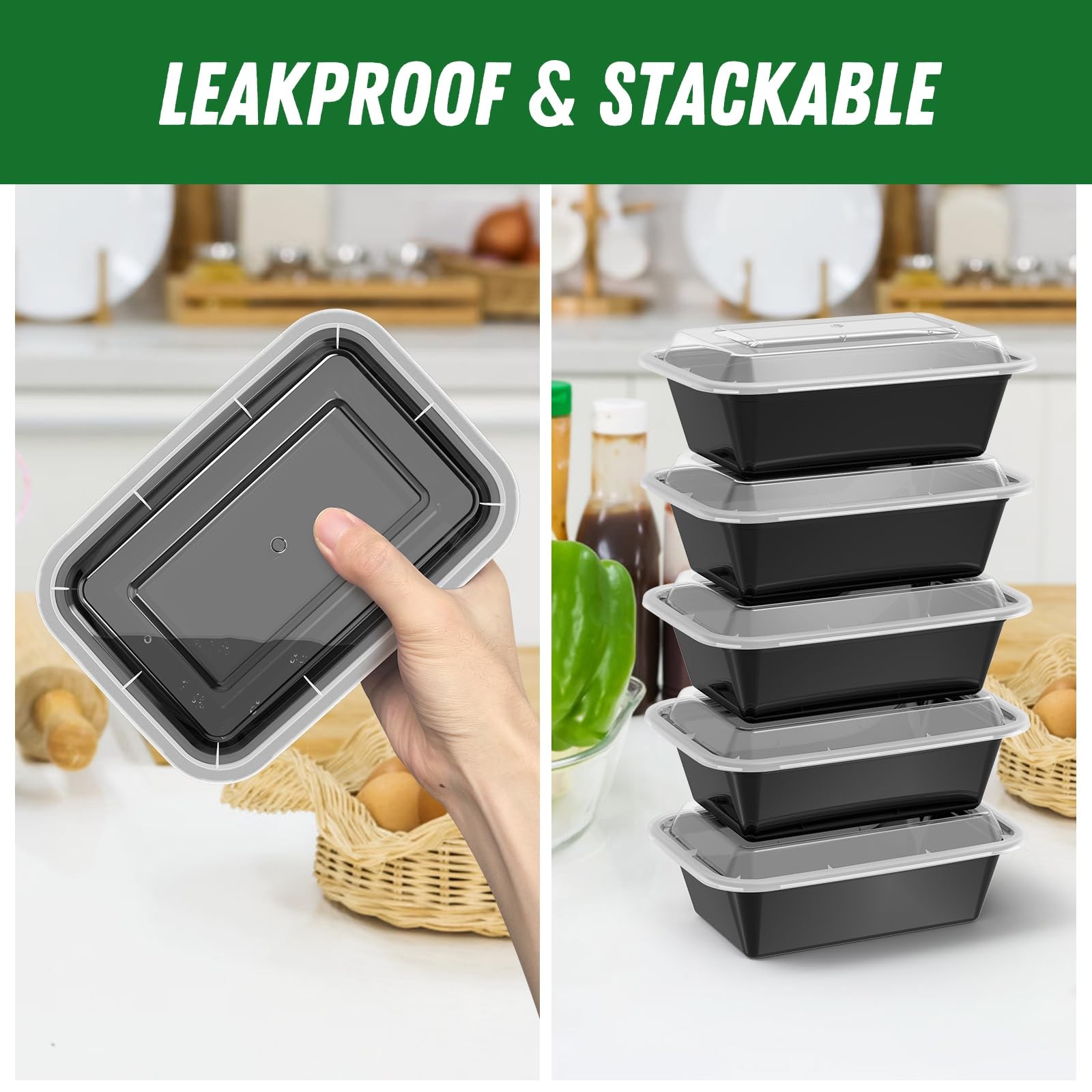 Dealusy 50 Pack 100-Piece 24 oz Meal Prep Containers Reusable with Lids,…