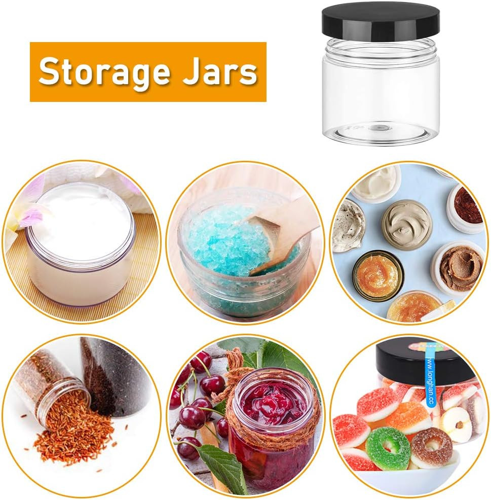 20 Pack 2Oz Clear Plastic Slime Containers – Storage Jars with Black Lids