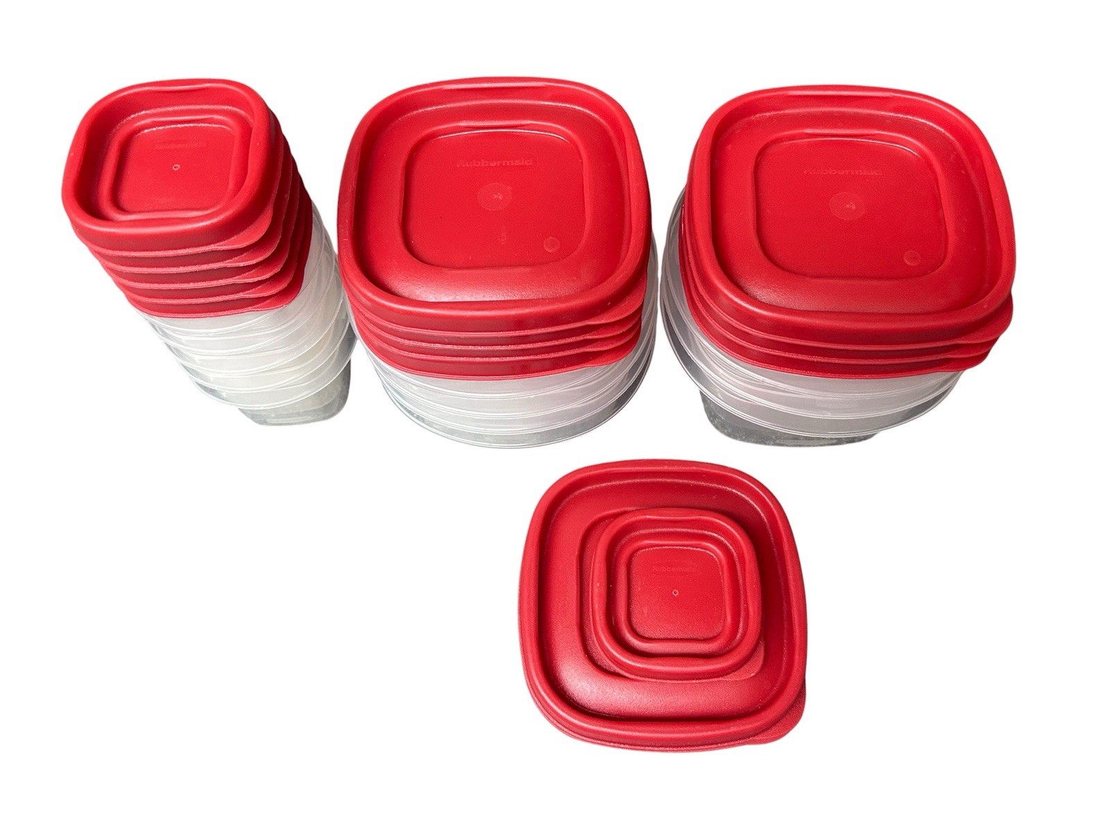 Mixed Lot Of Rubbermaid Easy Find Red Lid Storage Containers – 12 Con. & 15 Lids