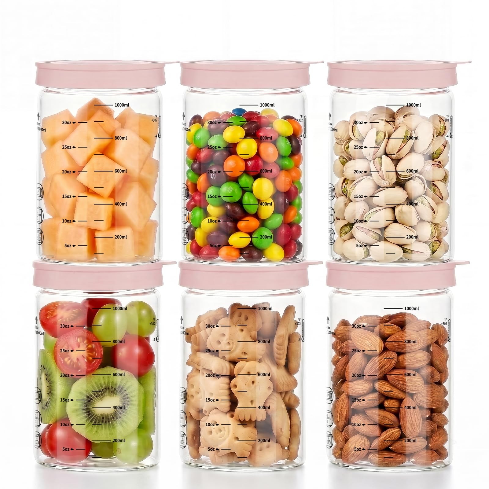 Glass Jars with Silicone Vented Lids Set of 6, 1.2 Qt Airtight Glass Food Sto…