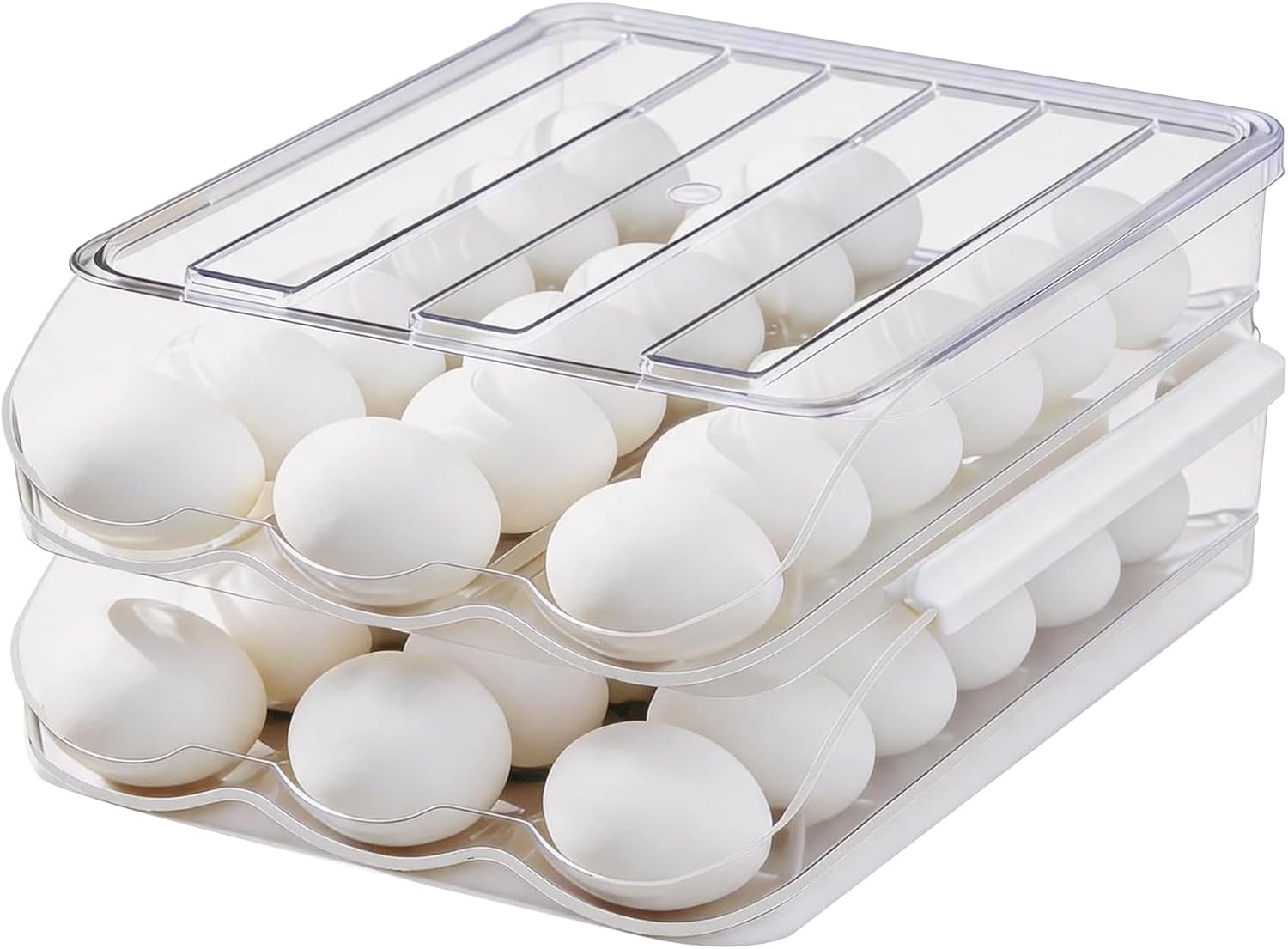 Egg Holder for Fridge, Automatic Rolling Egg Dispenser for Refrigerator with Lid