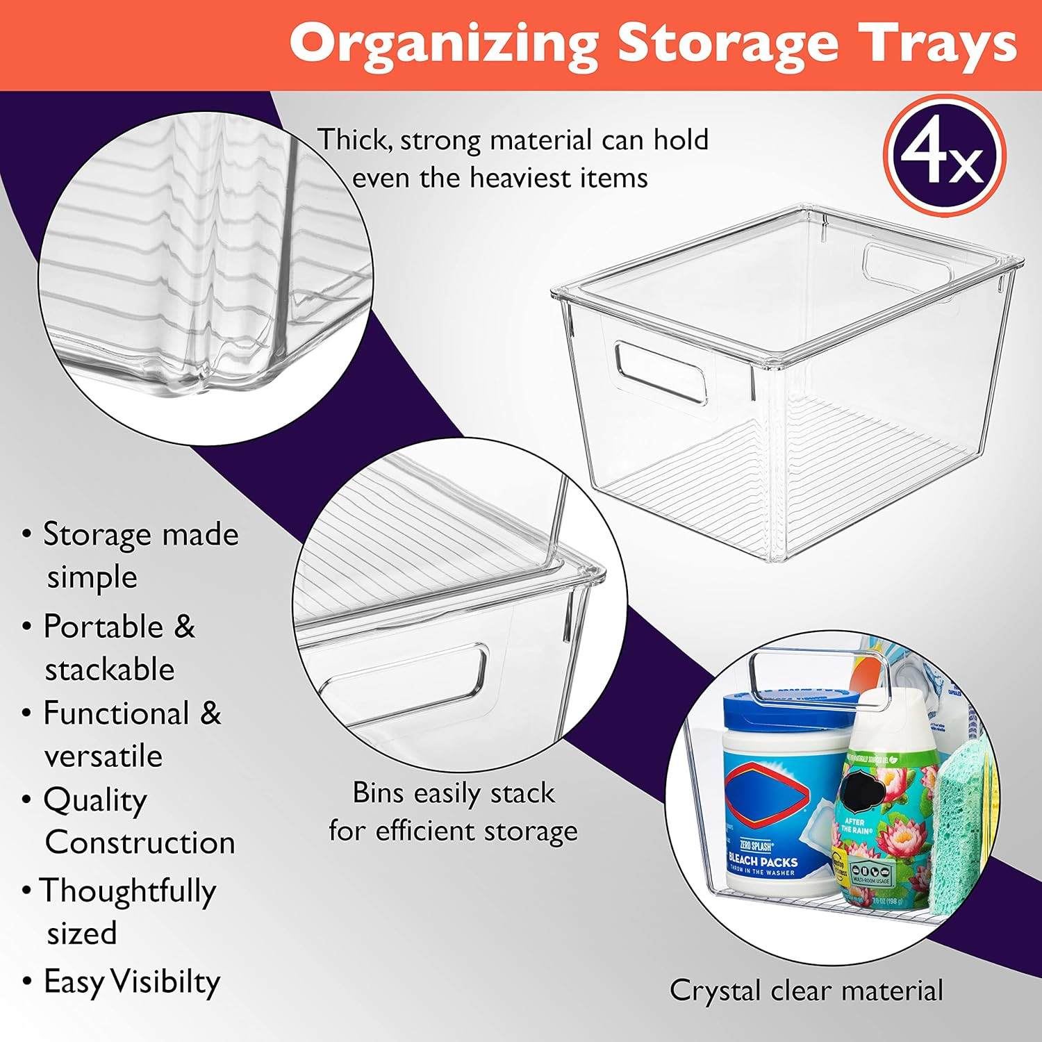 X-Large Plastic Storage Bins with Lids Clear Stackable Pantry Organizer Box