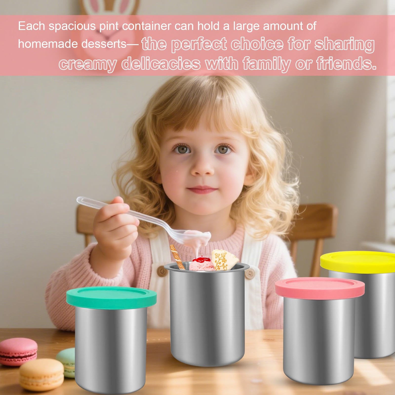 Stainless Steels Fit for Ninja Creami Containers- 4 Pack, 16oz Cups, with Nin…