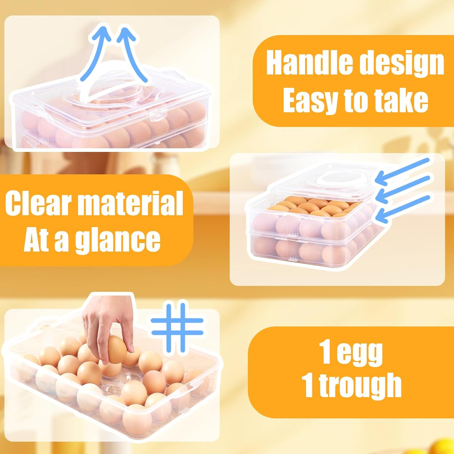 2-Layer Deviled Egg Carrier with Lid,Deviled Egg Trays with Handle,Stack Portabl