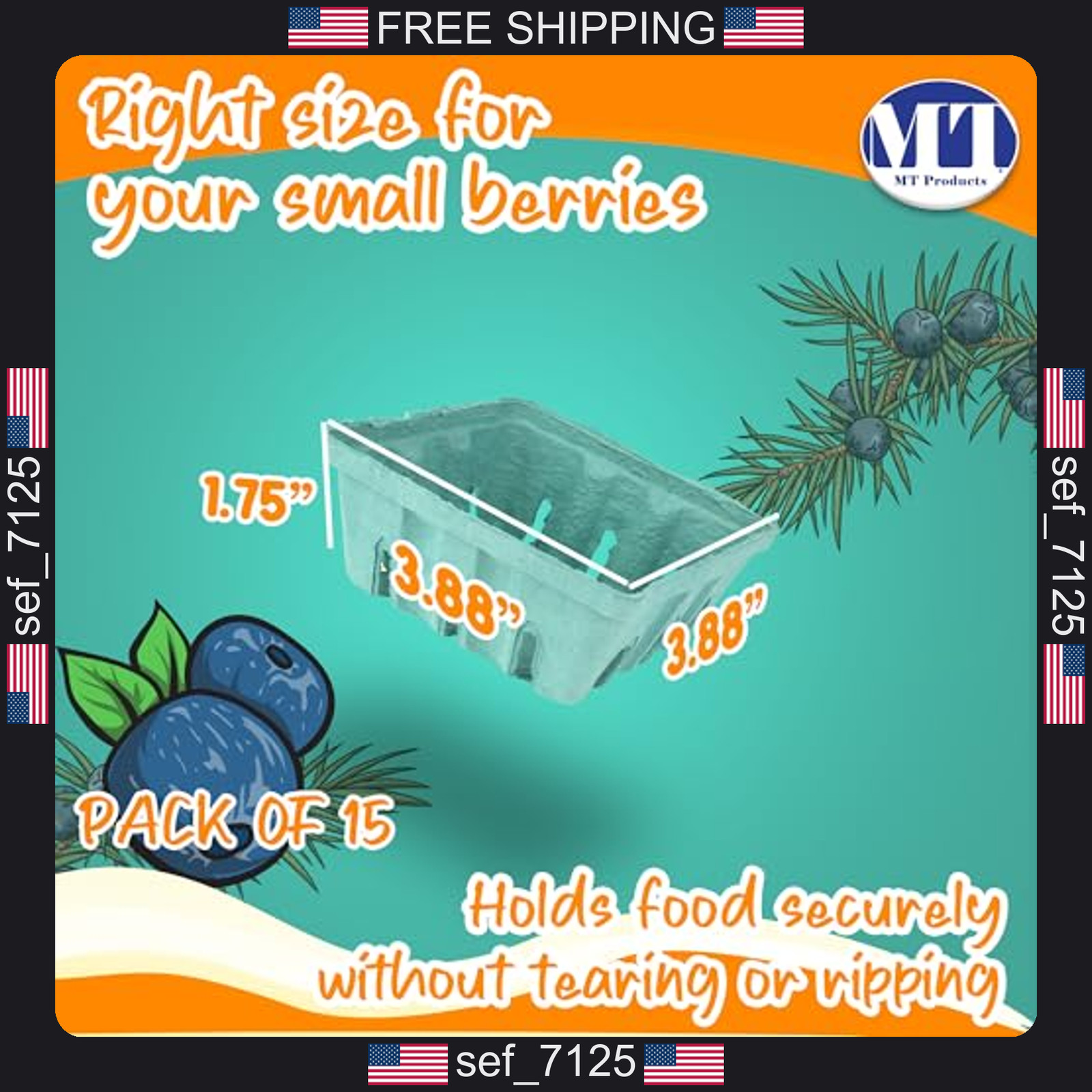 MT Products Green Berry Basket 1/2 Pint – Molded Pulp Fiber Vented Produce