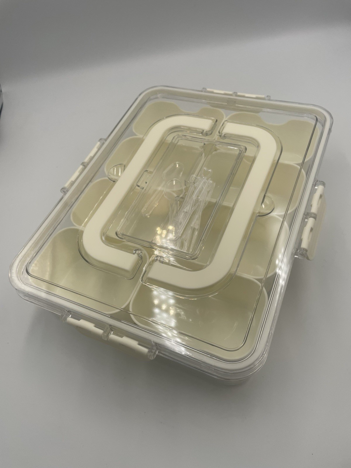 Snackle Box Container, Divided Serving Tray with Lid and Handle, Adding Cutle…