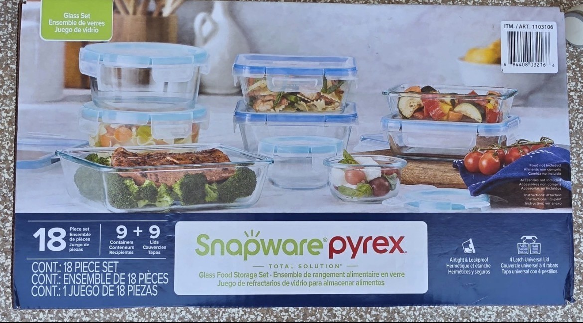 Snapware Pure Pyrex Glass 18-Piece Food Storage Set -Open Box
