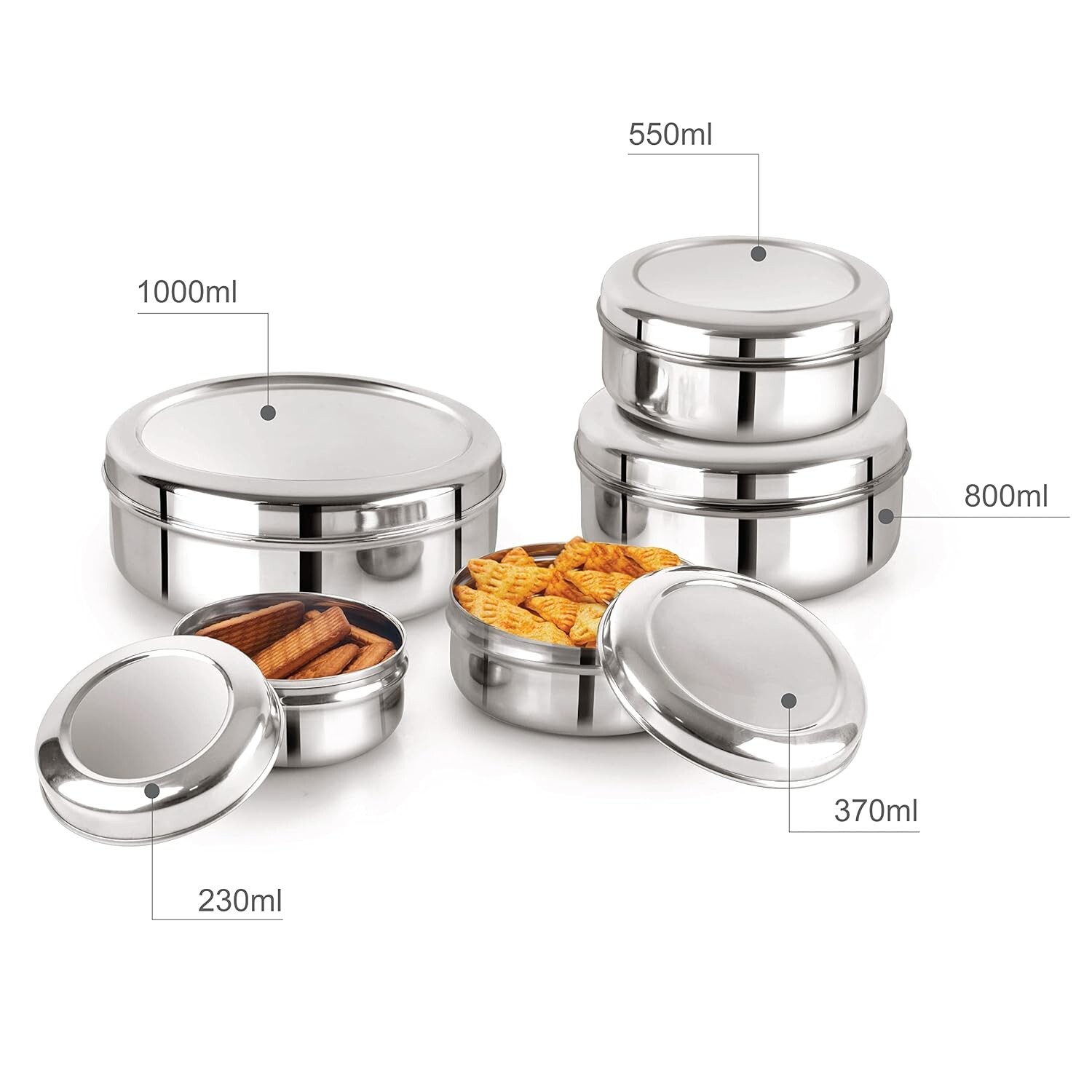 Cello Stainless Steel Canisters Dabba/Food Storage Containers Set of 5 Pcs.