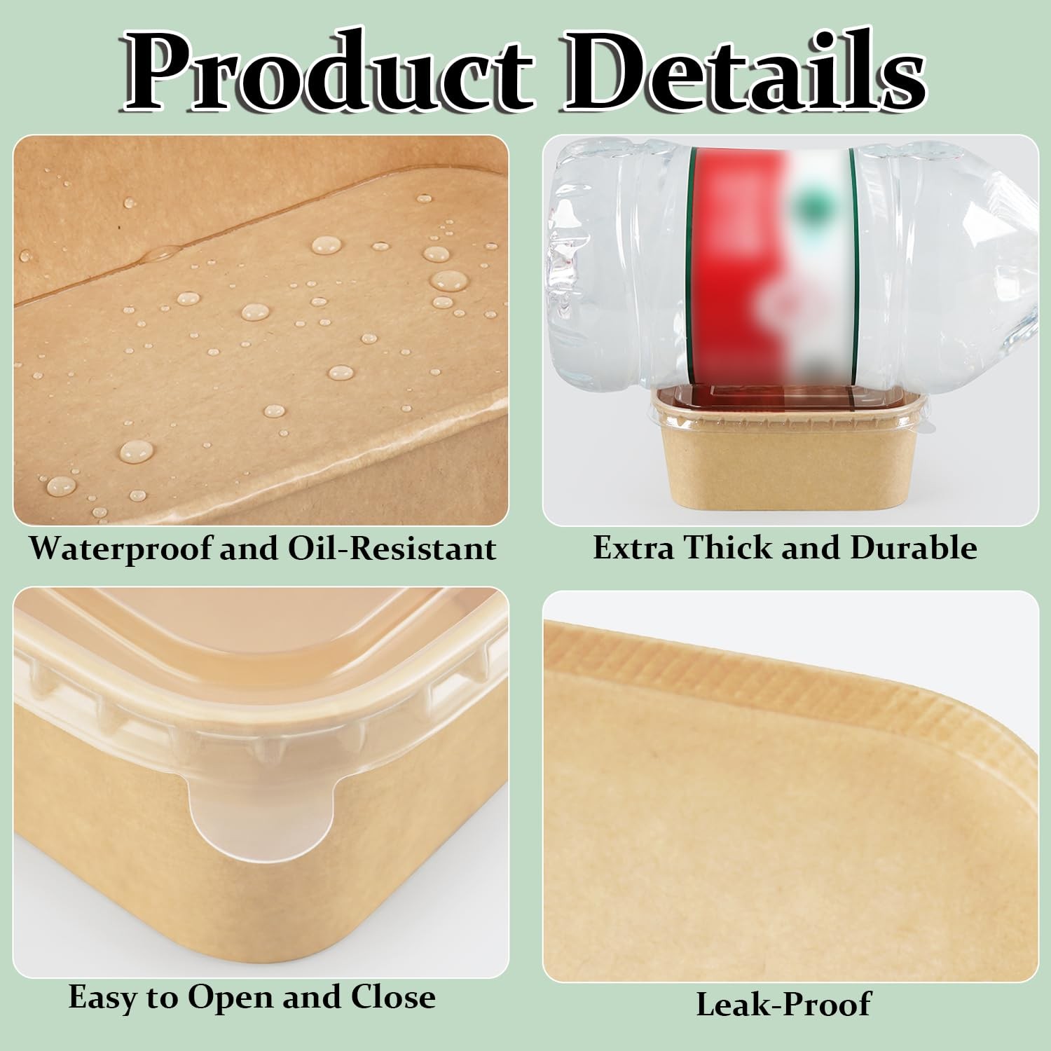 50 Pack Kraft Paper Take Out Containers, 17 oz Disposable Rectangle Food Serv…