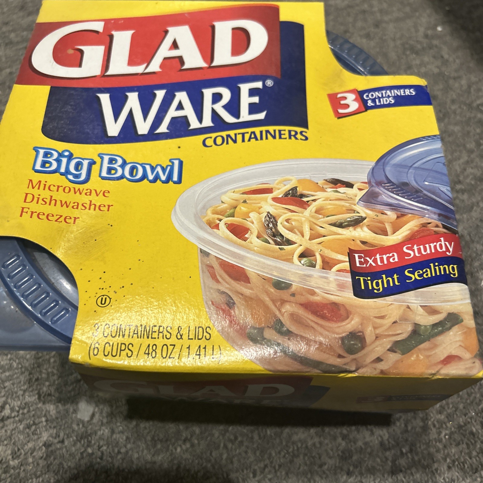 Glad Big Bowl Food Storage Containers 48 oz 3 Count BPA Free Microwave Safe