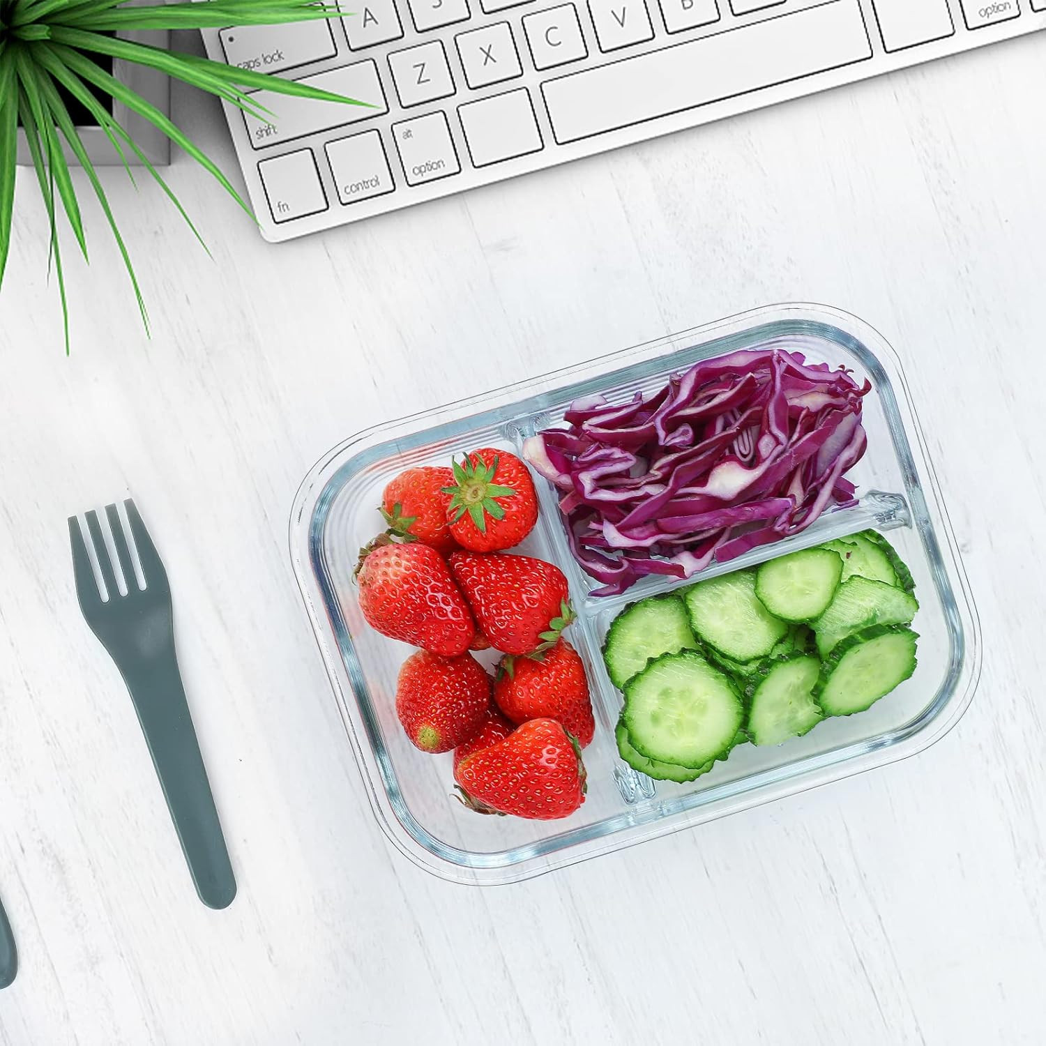 [5-Pack, 36 oz] Glass Meal Prep Containers 3 Compartment with Lids, Glass Lunch