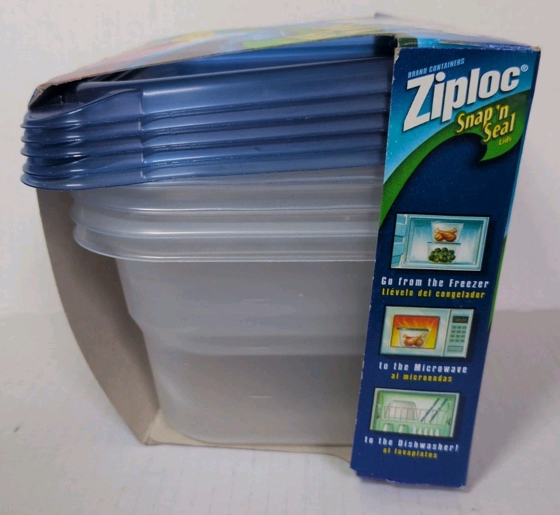 Vtg 2004 Ziploc Snap n Seal Medium Square Food Storage Containers 4 Ct 32oz New