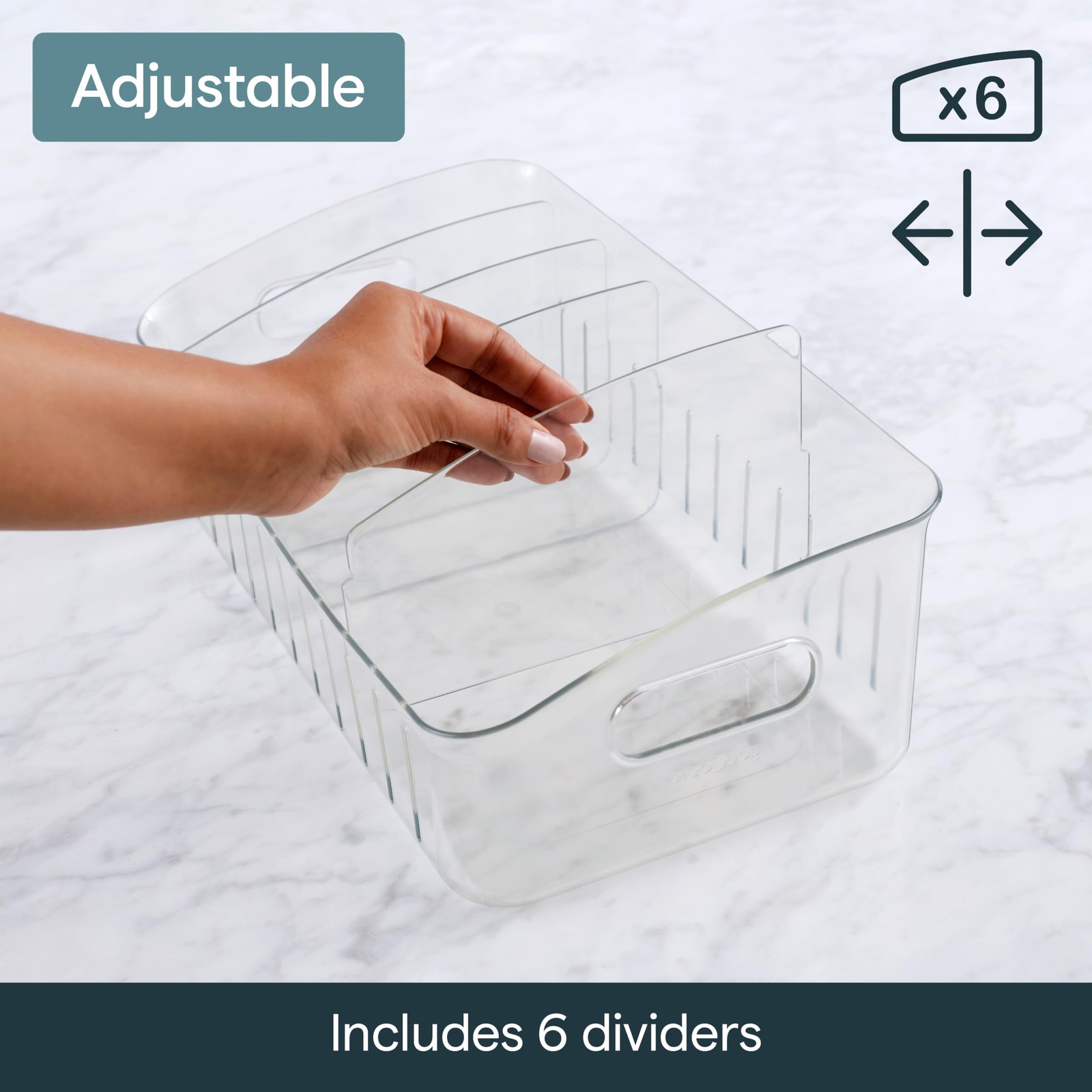 FreezeUp Freezer Bin 15″, BPA-Clear Fridge Organizer with Adjustable Dividers.