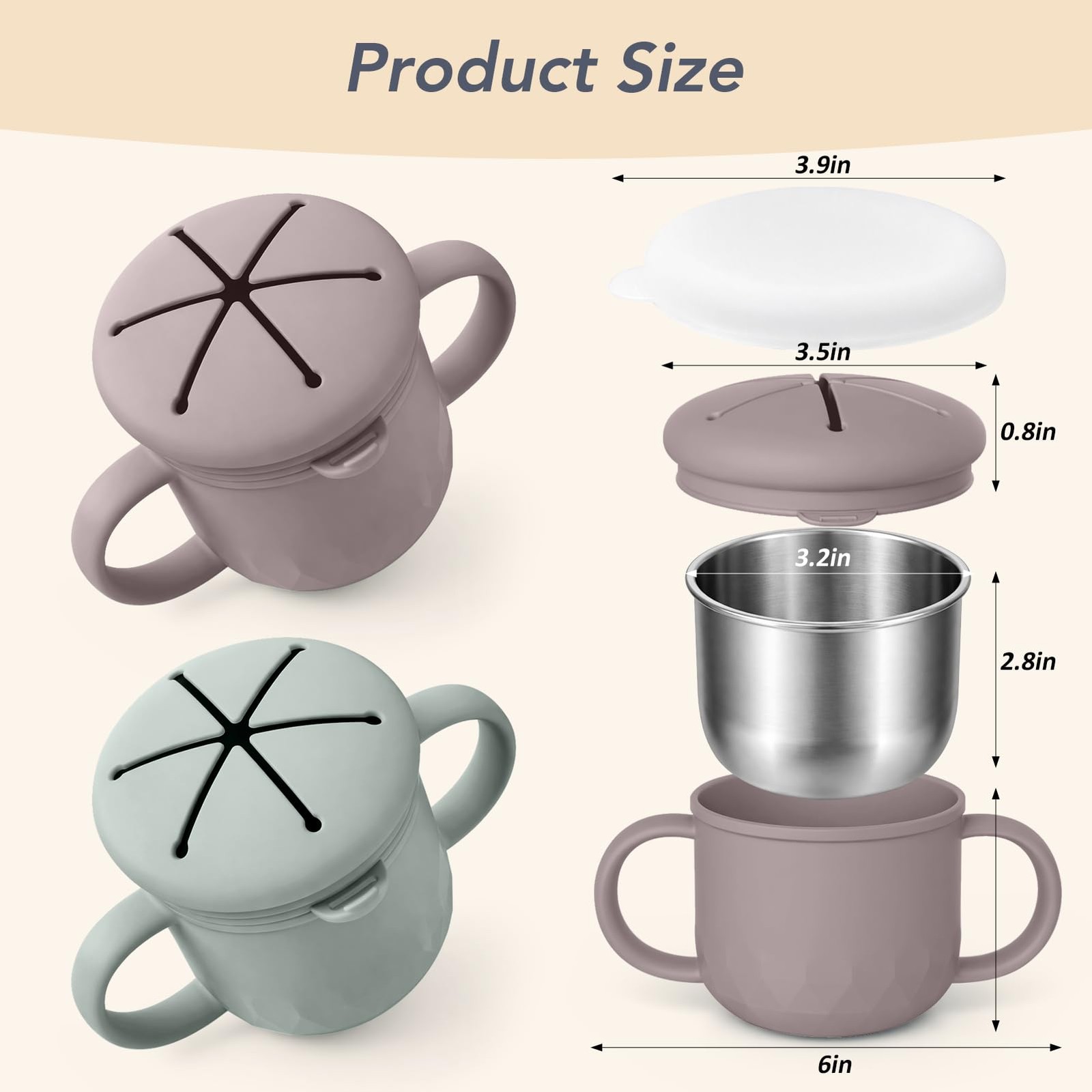 2-Pack Spill-Proof Stainless Steel Multi-Compartment Snack Containers for Kids