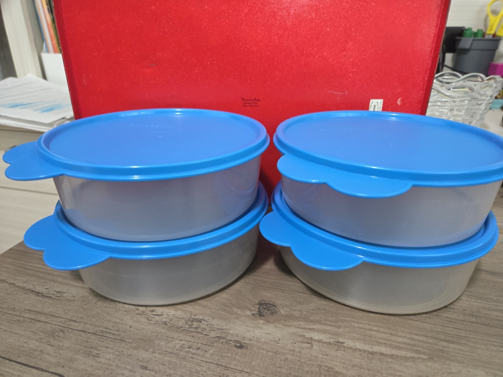 Tupperware Snack Bowls 3673A ( Clear) and seals 2541D (Blue) 3 cups / 700ml