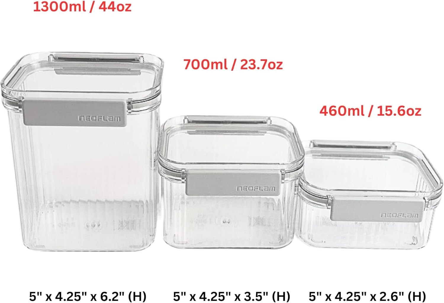 3 Set Neoflam Airtight Dry Food Container with Lid, Pantry Freezer Organizer