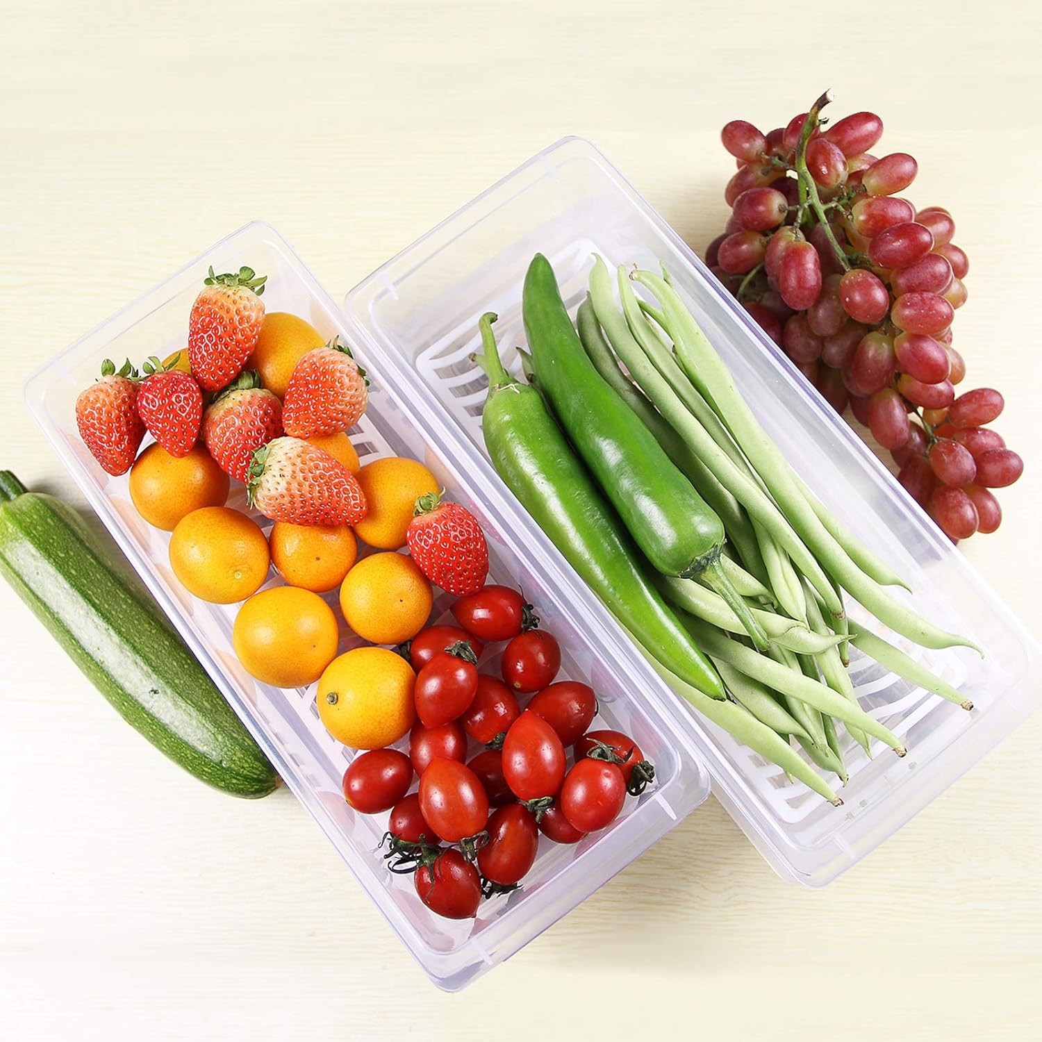 Food Storage Container Plastic Food Containers W/ Removable Drain Plate & Lid