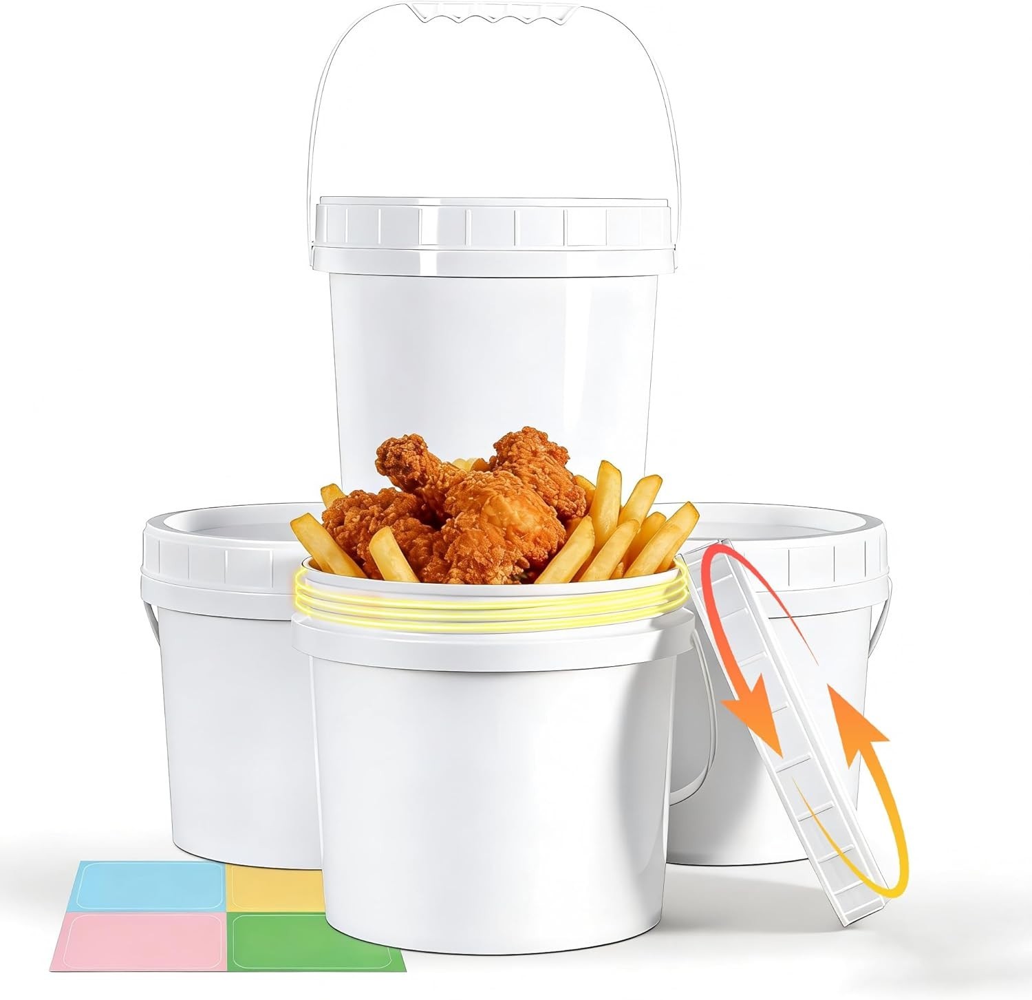 Reusable 4-Pack 1 Gallon Plastic Buckets with Screw Lids for Kitchen & Freezer