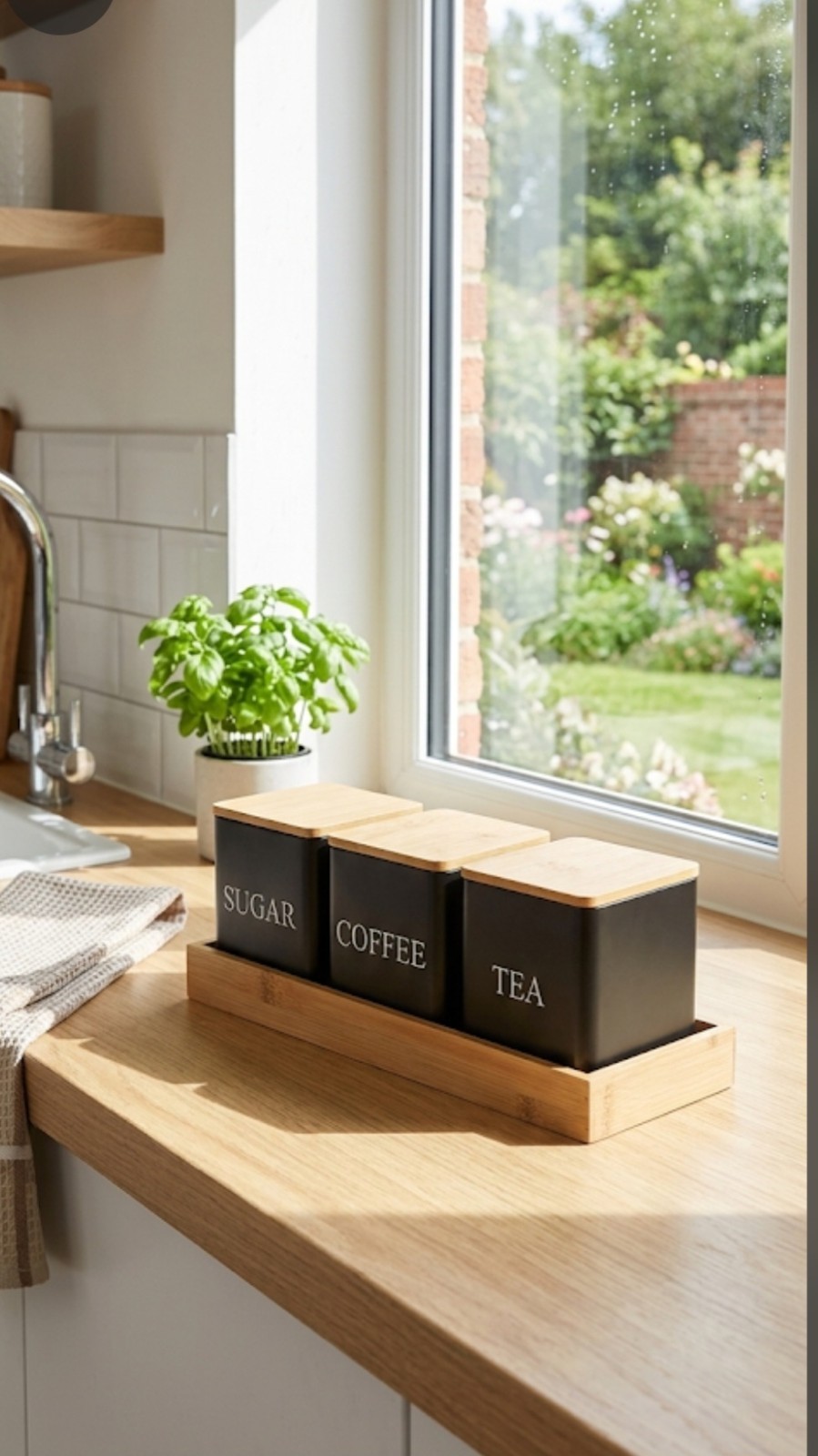 3Pcs/Set 500ml Black Metal Storage Containers with Bamboo Lids