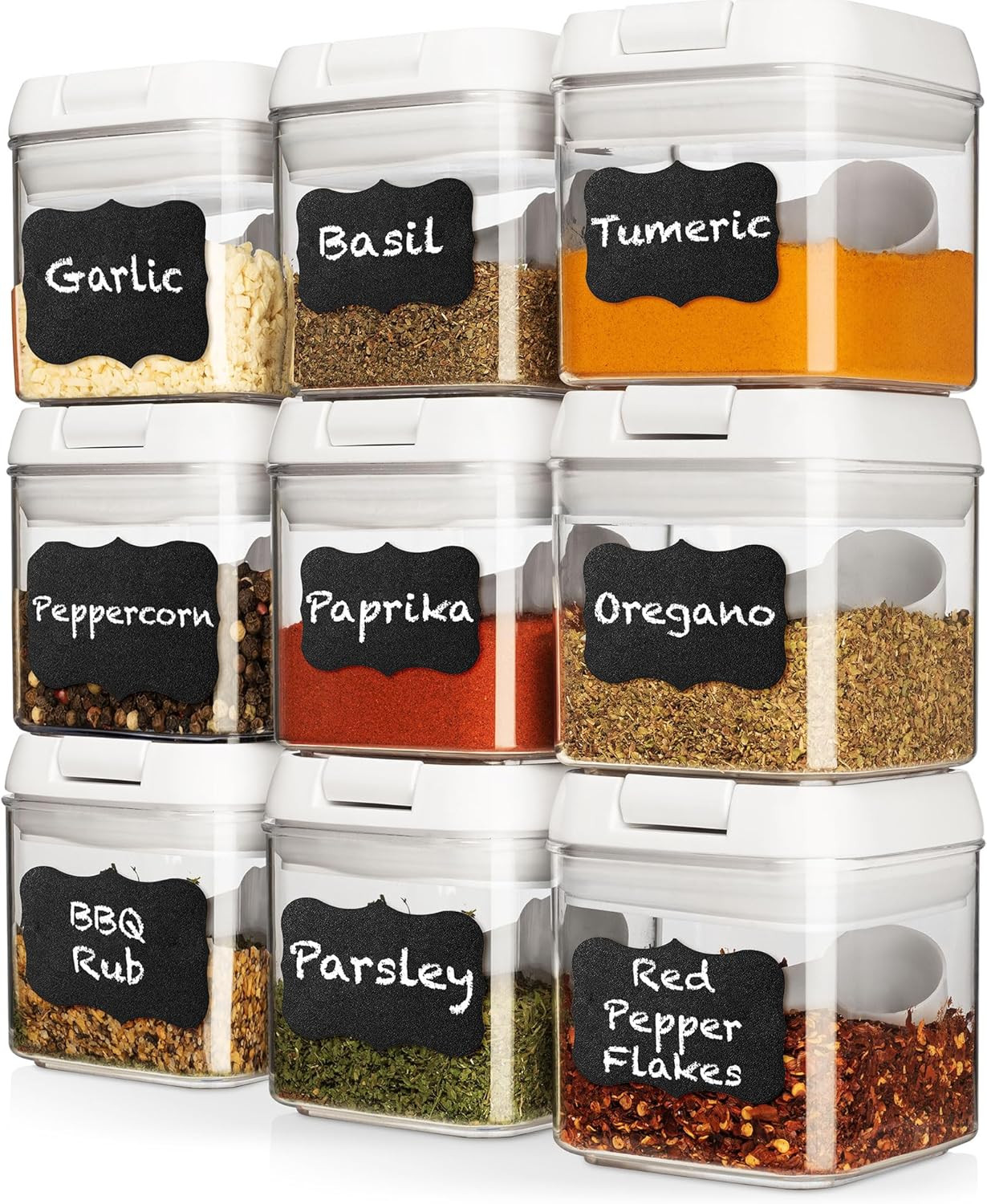 9 PC Airtight Food Storage Containers – BPA Free Clear Plastic Snack & Spice Con