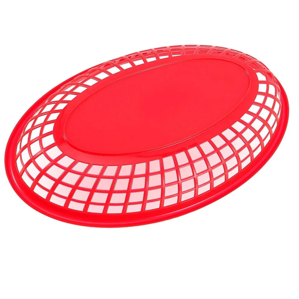 60 Pack Oval Fast Food Baskets 9 x 5.6 Inch Red Plastic Serving Baskets for B…