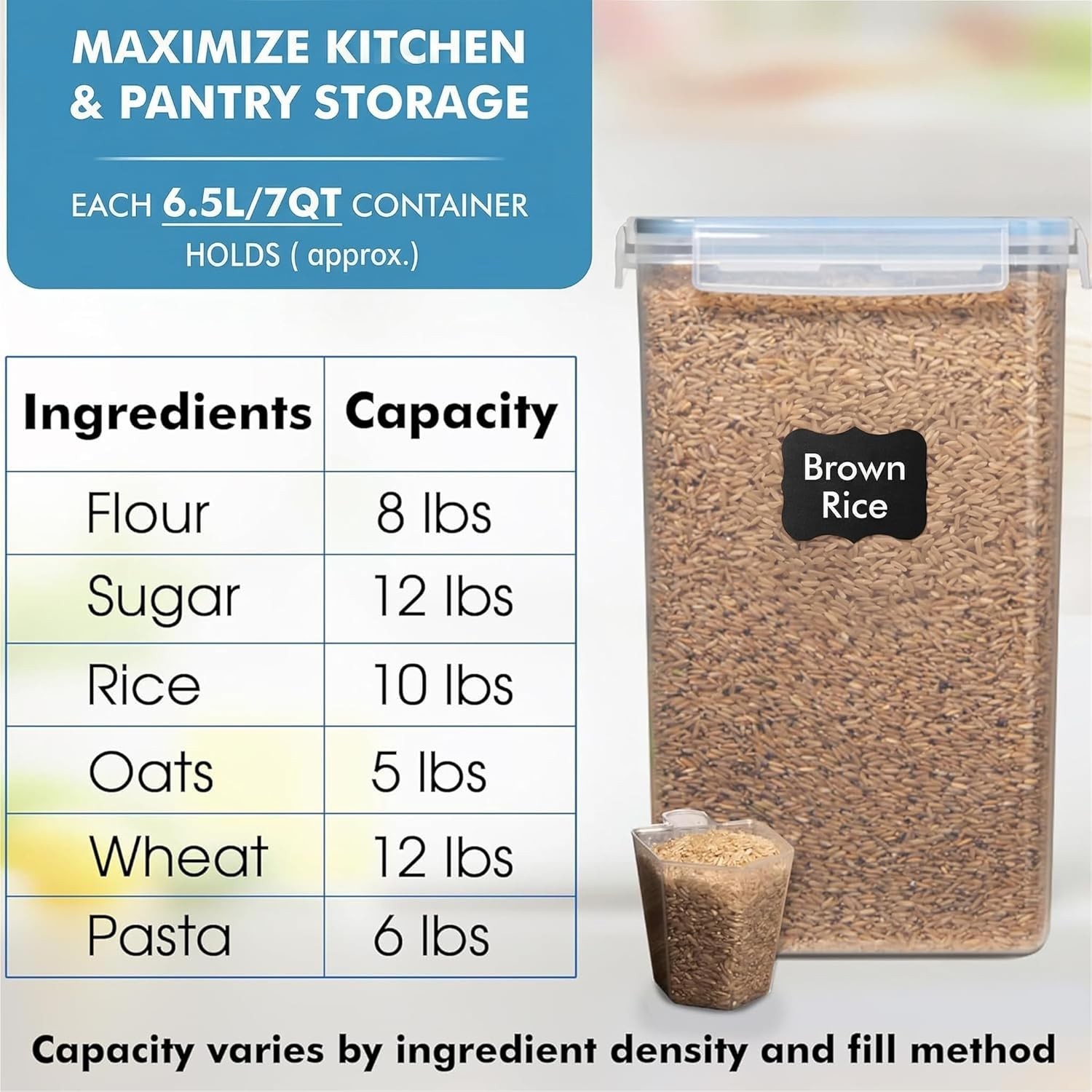 Stackable BPA-Free Food Storage Containers – 220 Oz, 2 Pack with Measuring Cups