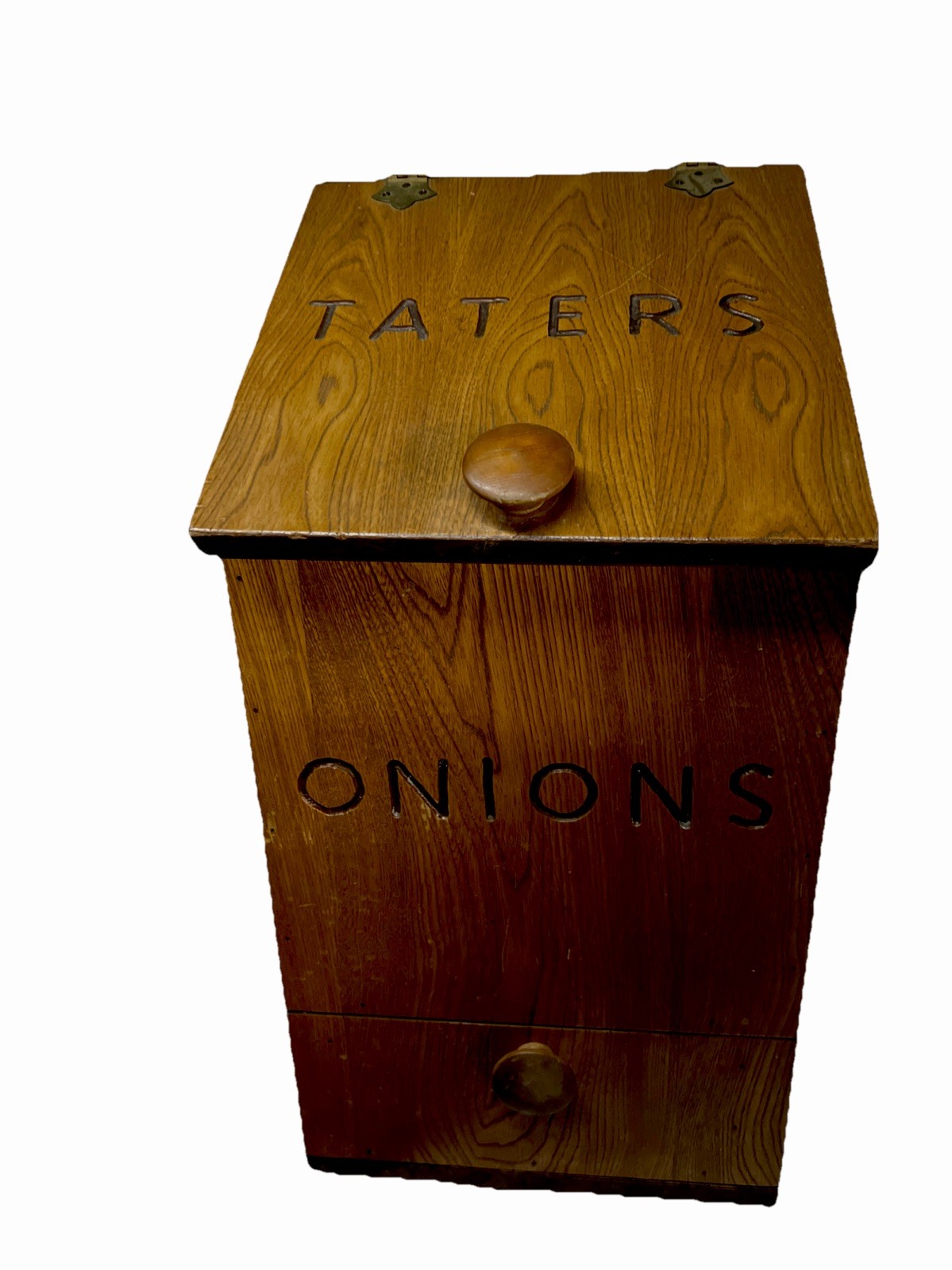 Vintage Potatoes Taters ‘N Onions Wooden Storage Bin Farmhouse Country SOLID OAK