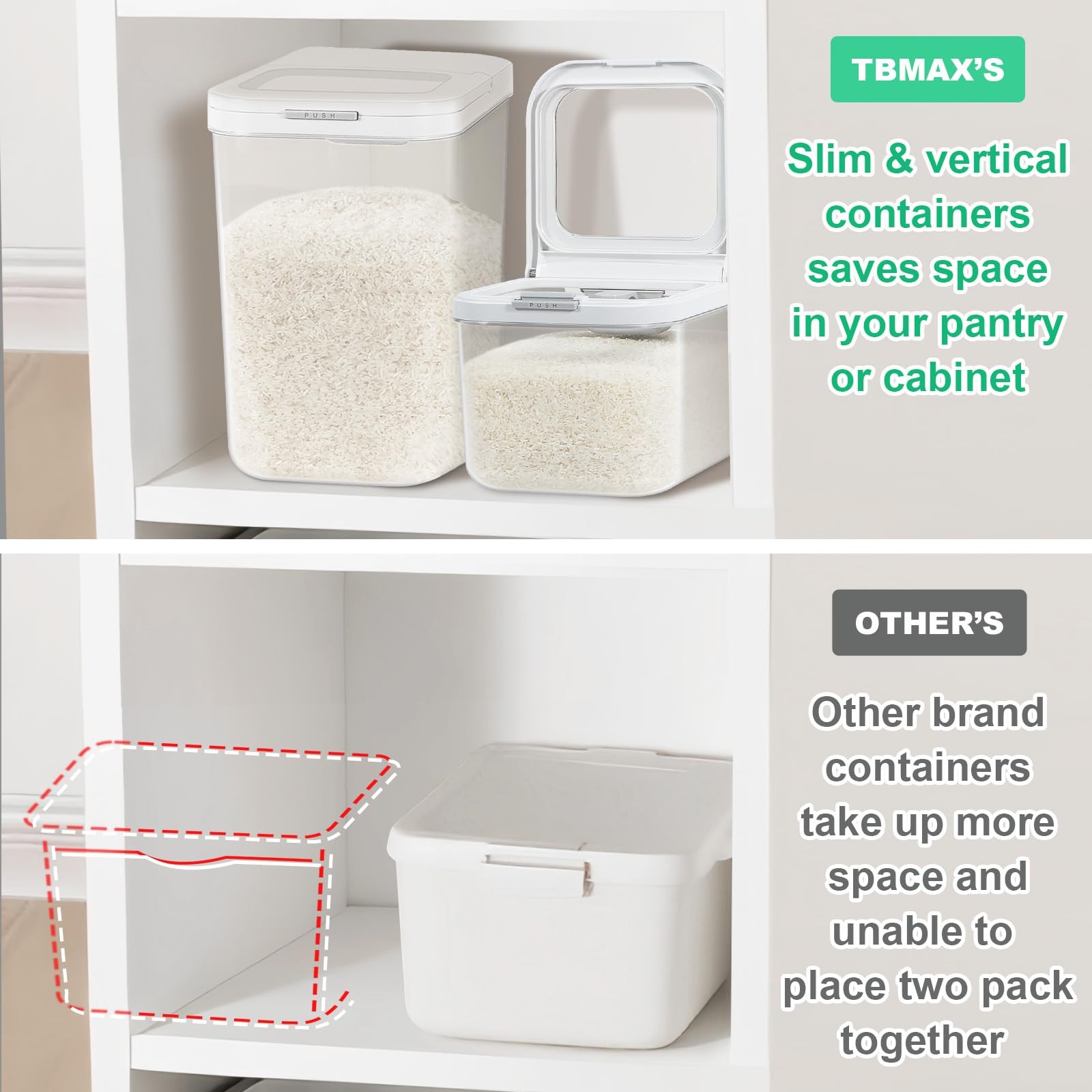 TBMax Rice Flour Storage Container with Automatic Flip-up Lid 13 Lbs | Clear