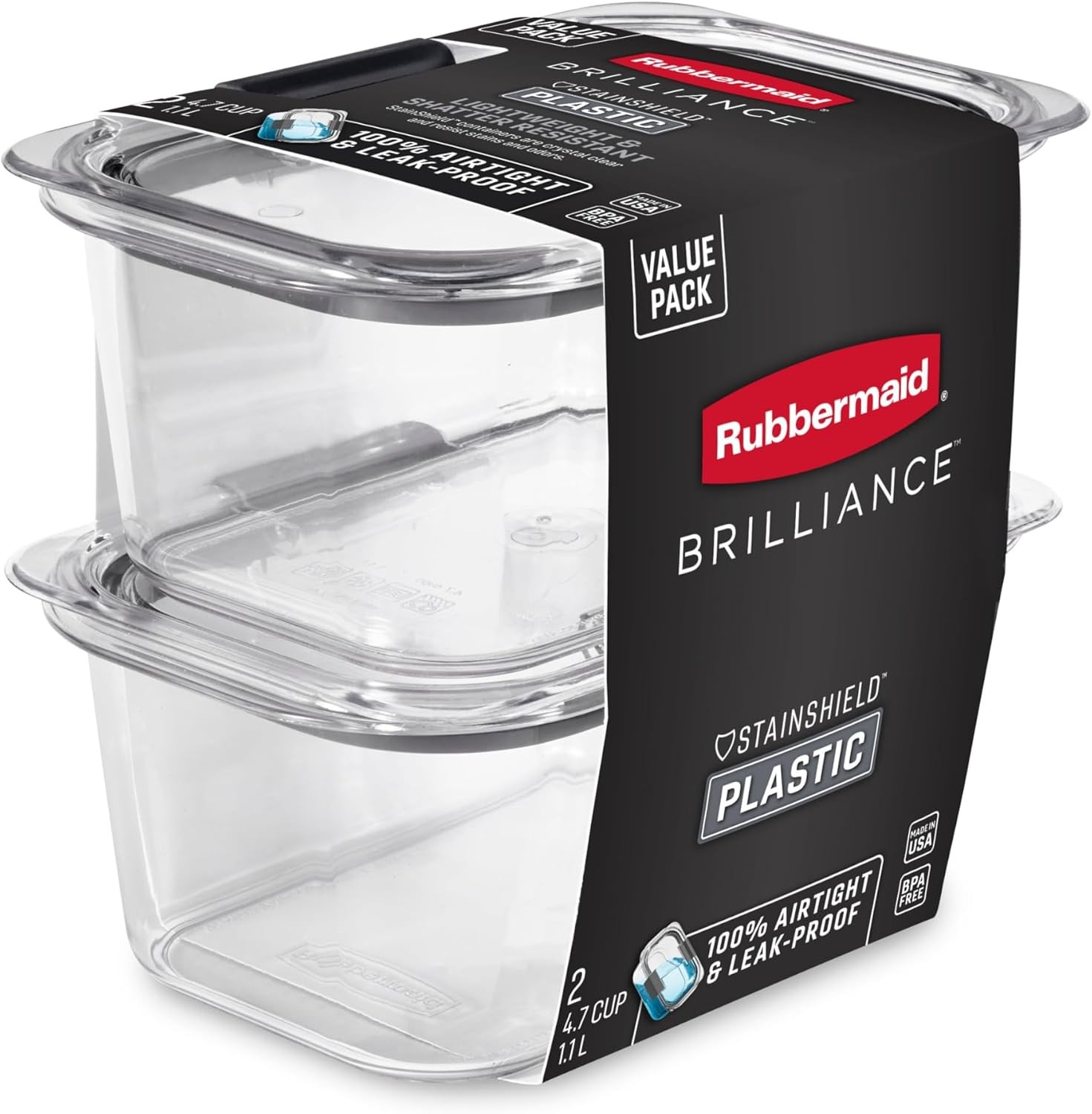 Brilliance BPA-Free Food Storage Containers, Medium Deep, 4.7 Cup, 2-Pack,