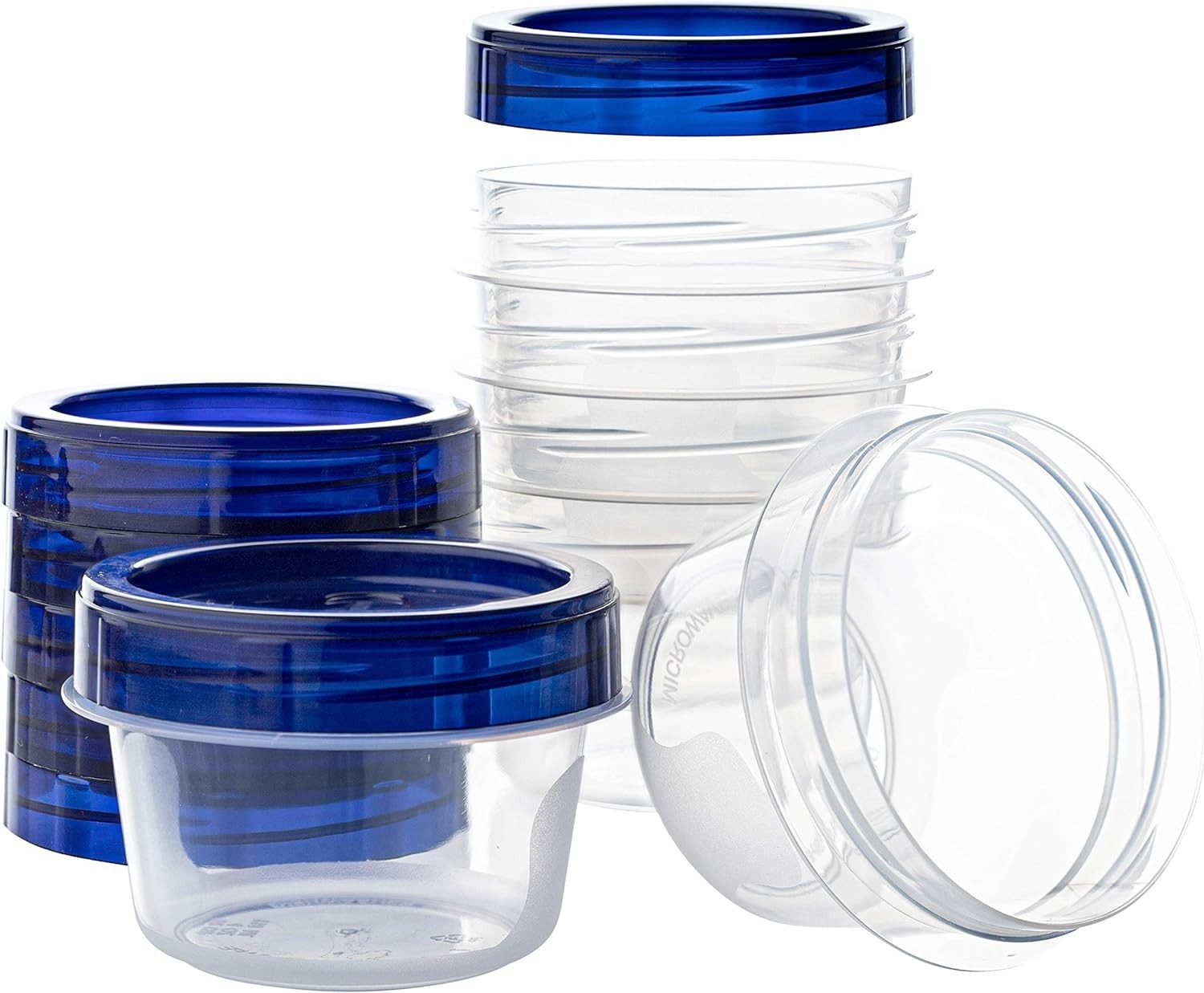 [8 oz 4 Pack] Deli Containers Clear bottom W/ blue Top Twist on Lids Reusable