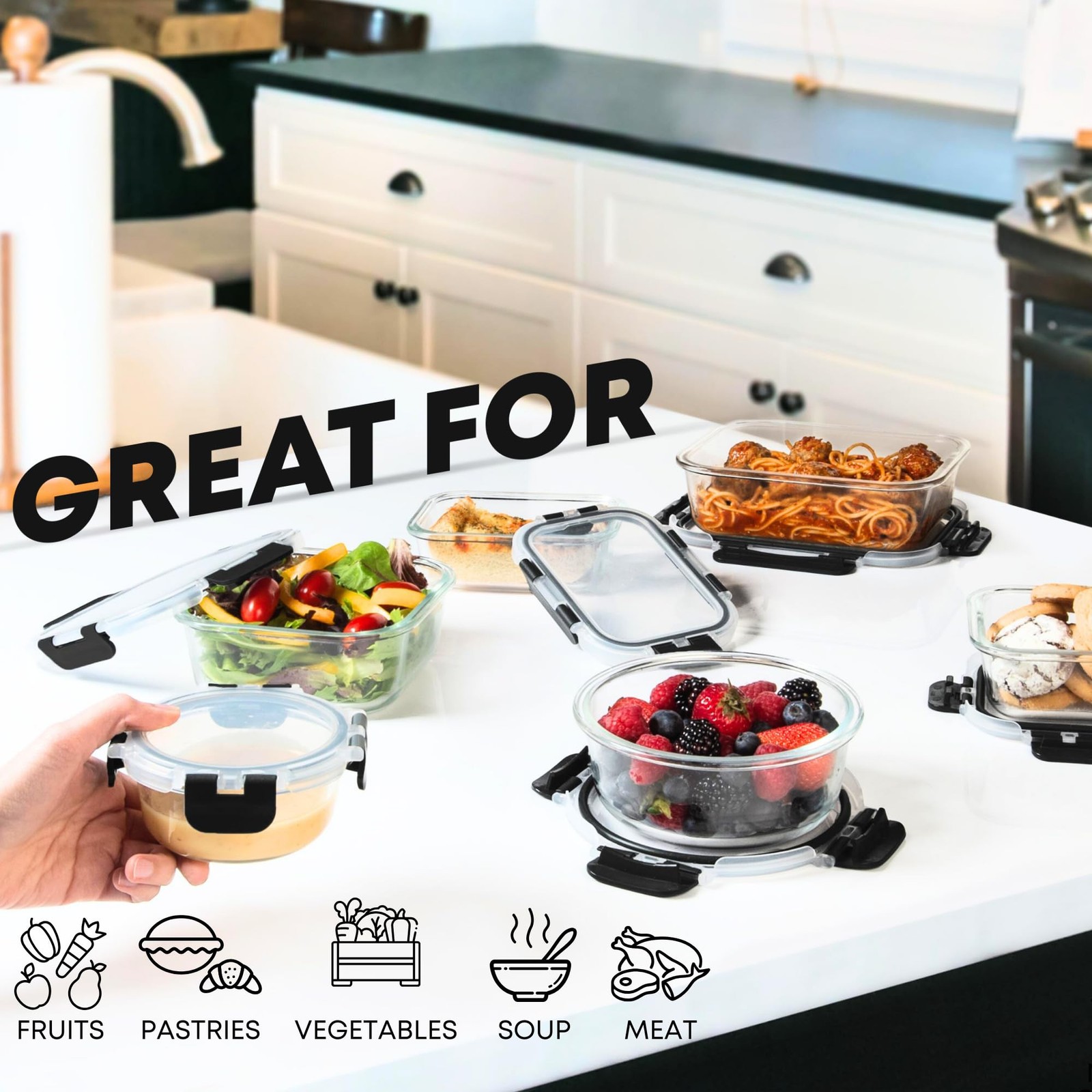 Razab 30-Piece Glass Meal Prep Containers w/ Snap Lock Lids – BPA-Free, Leakp…