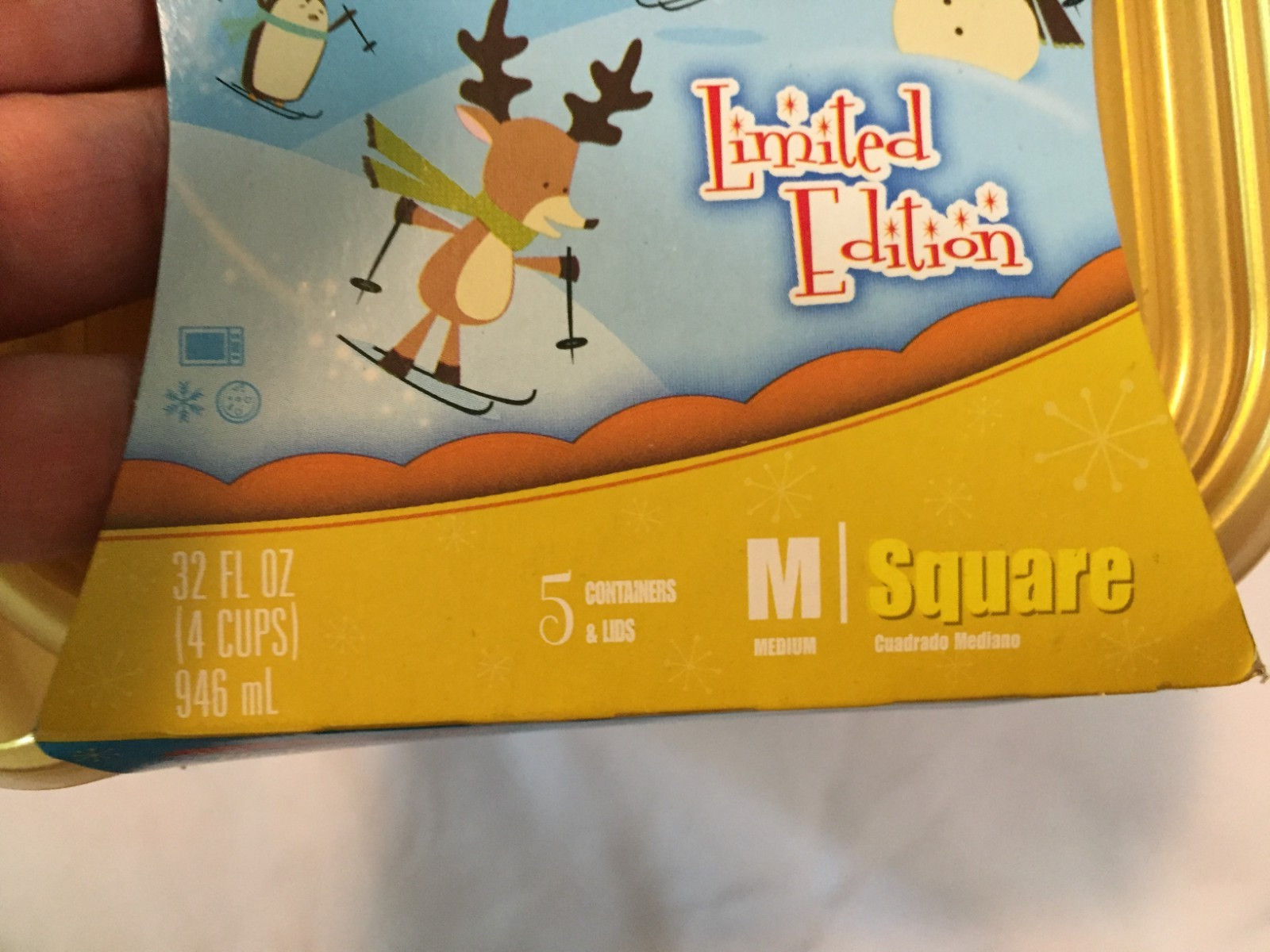 Ziploc Medium Square Gold Limited Edition Holiday 5 Containers 5 Lids New