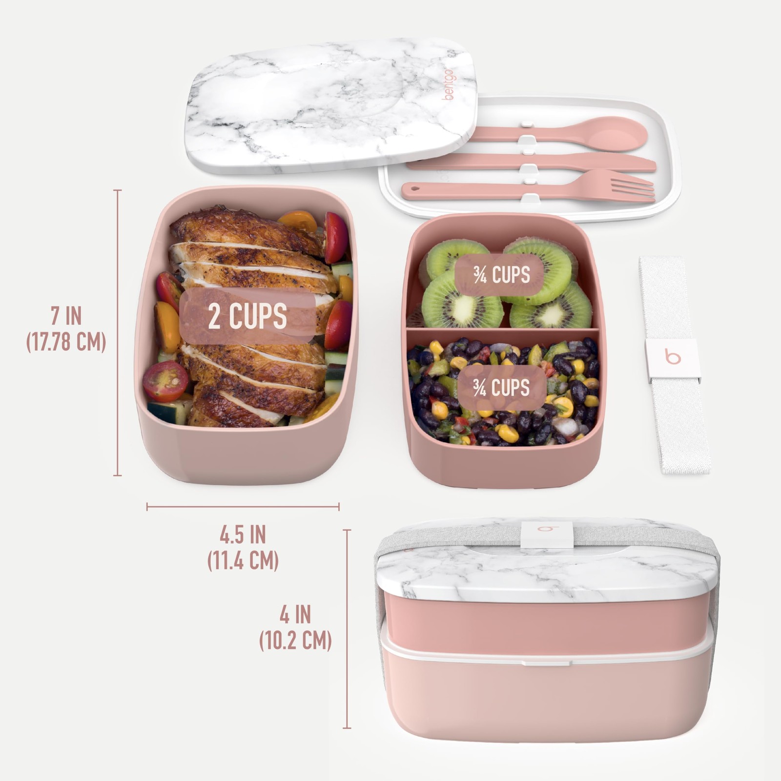 Bentgo Classic – Adult Bento Box, Stackable 7 inches x 4 inches, Blush Marble