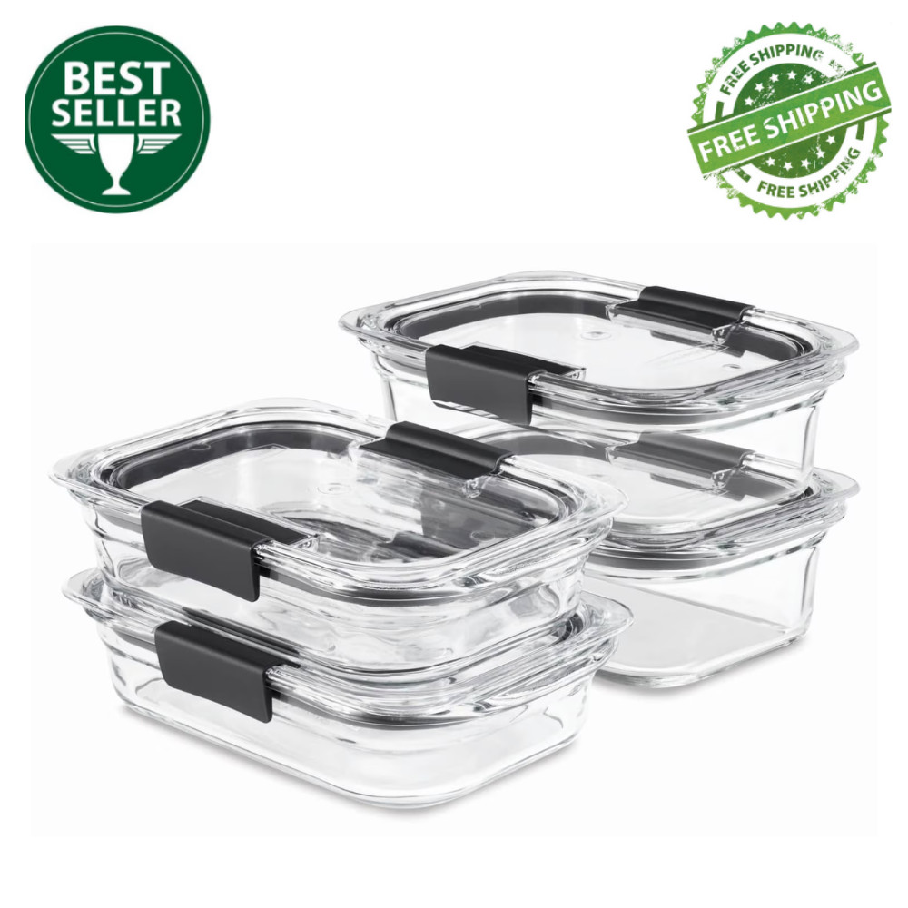 (Set of 4) Rubbermaid Brilliance Glass Food Storage Containers, Airtight Lids
