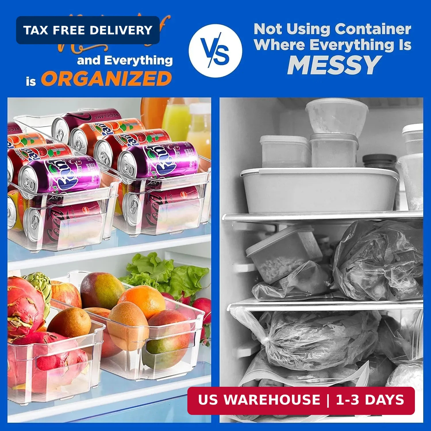 NutriChef Refrigerator Organizer Bins 6-Piece – Plastic Storage Bins with Egg Ho