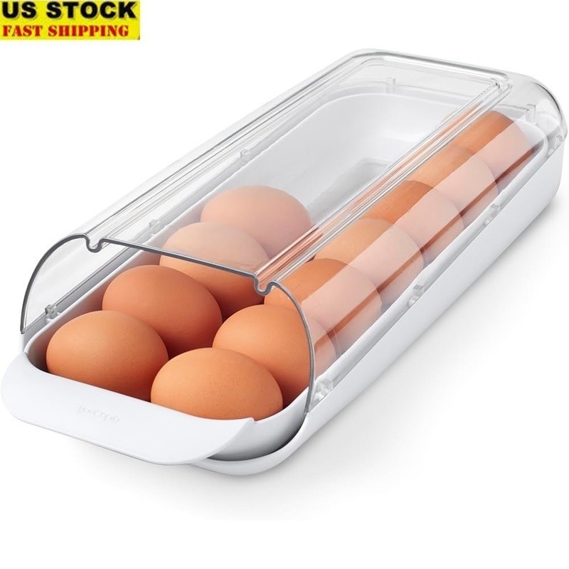 Egg Dispenser Rolling Organizer 12-14 Eggs Easy Access BPA-Free Clear Plastic US