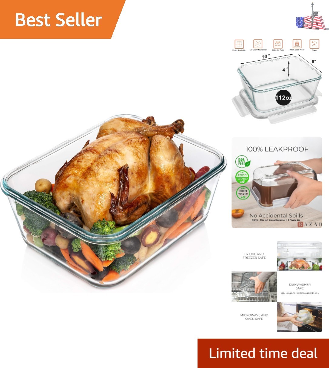 Versatile Airtight Glass Food Container 112 Oz for Baking & Storing – BPA Free
