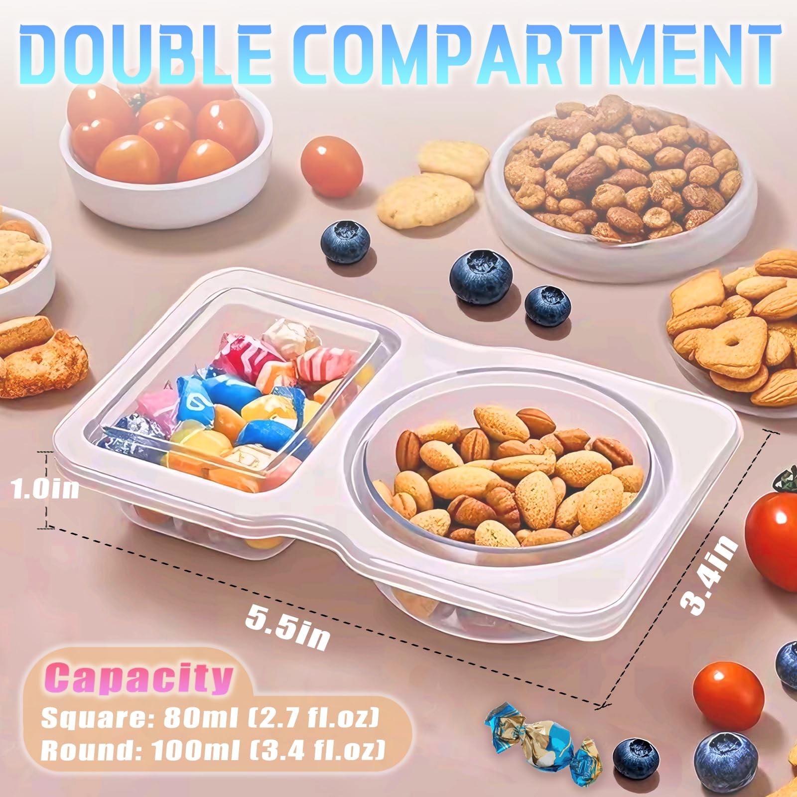 12Pcs Double Compartment Snack Containers with Lids, Reusable Small Sauce Dip…