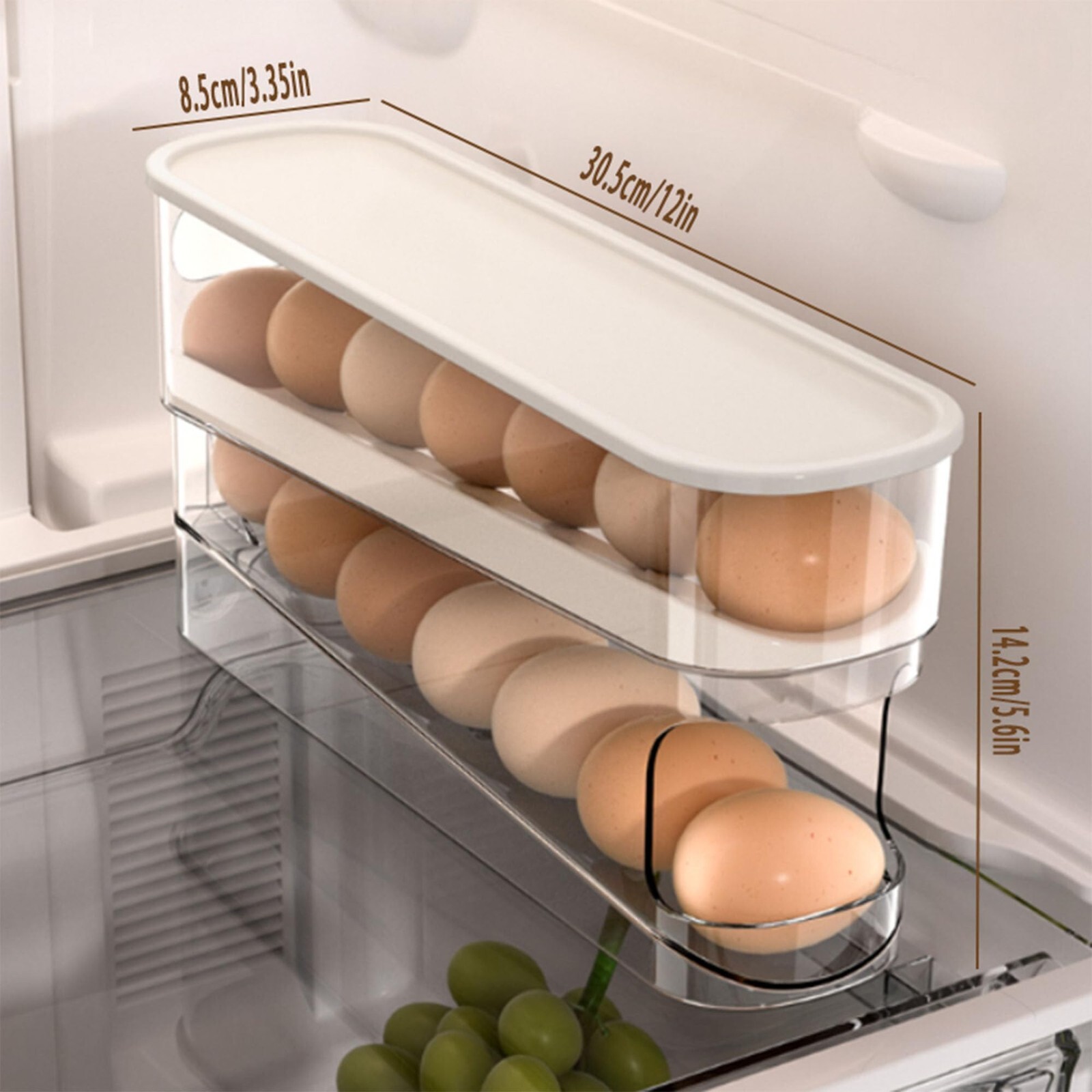 Auto Rolling Fridge Egg Organizer Space Saving Eggs Dispenser Refrigerator NEW