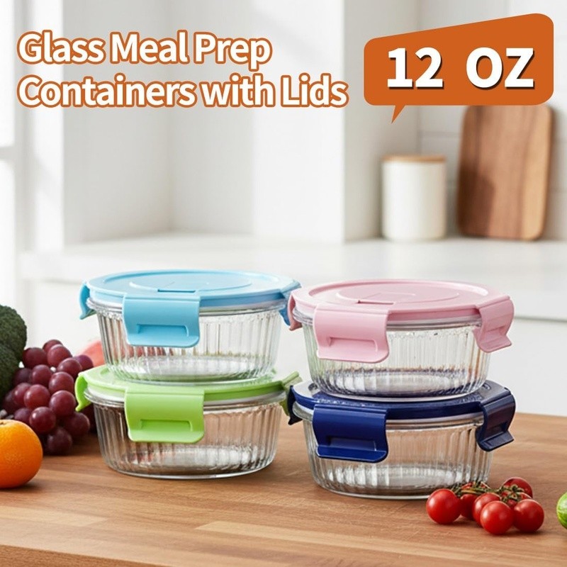 Borosilicate Glass Food Storage Containers Airtight Leakproof Microwave Safe Set