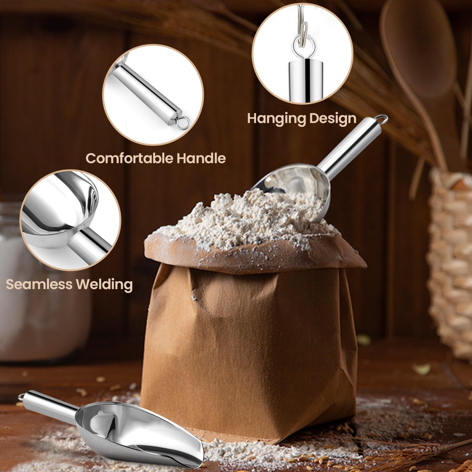 Stainless Steel Ice Scoop 6oz Kitchen Food Scoop for Ice Bucket